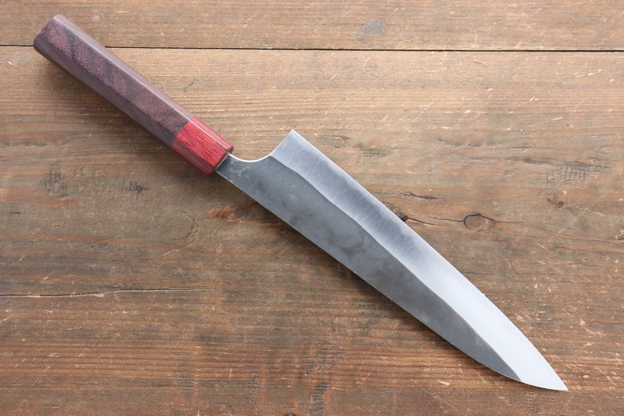 Yu Kurosaki Blue Super Kurouchi Gyuto 210mm with Shitan Handle (Red Ferrule) - Seisuke Knife