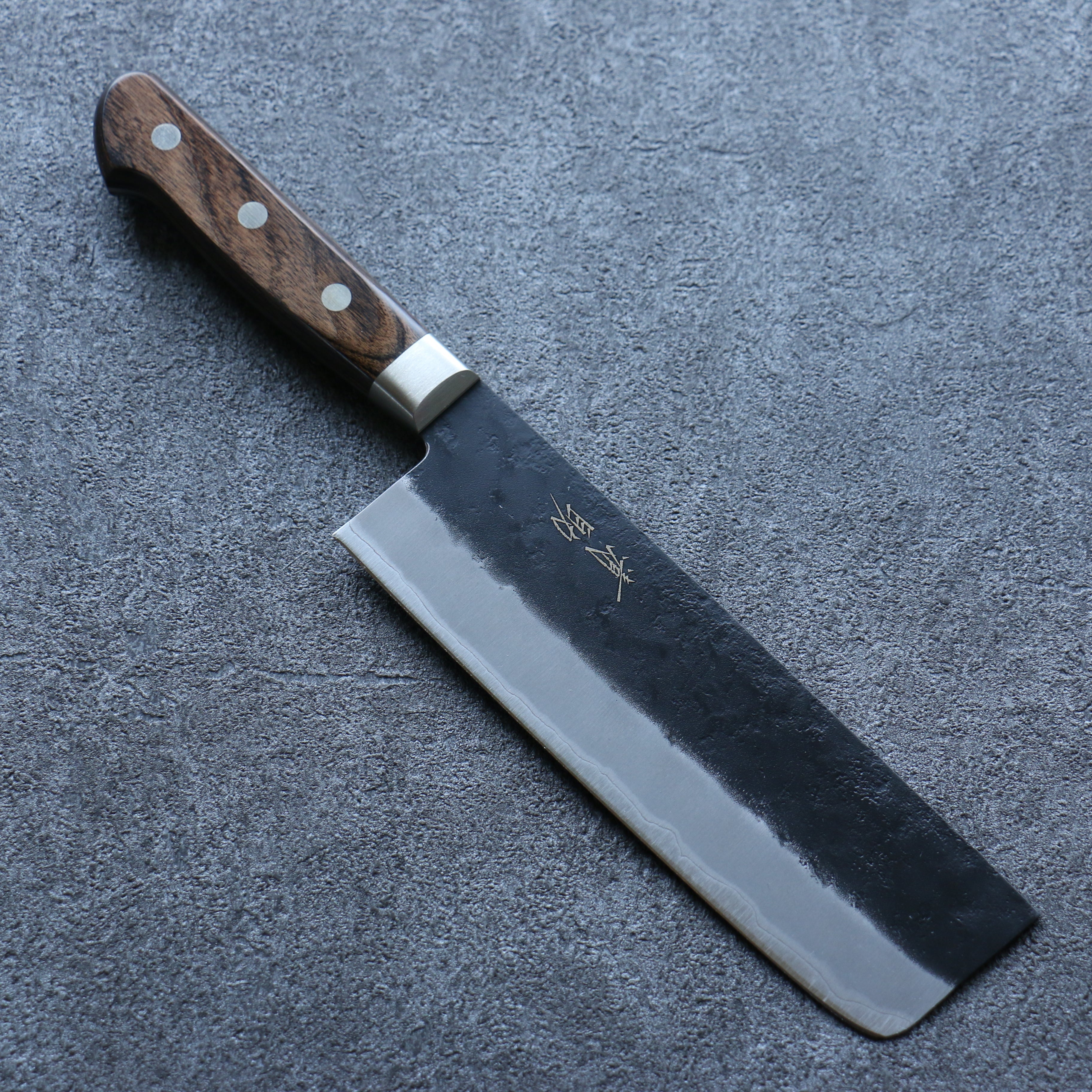 Seisuke Blue Super Black Nakiri 165mm Brown Pakka wood Handle - Seisuke Knife