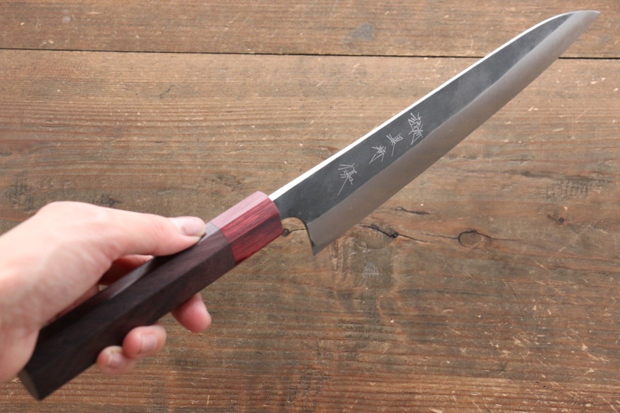 Yu Kurosaki Blue Super Kurouchi Gyuto 210mm with Shitan Handle (Red Ferrule) - Seisuke Knife