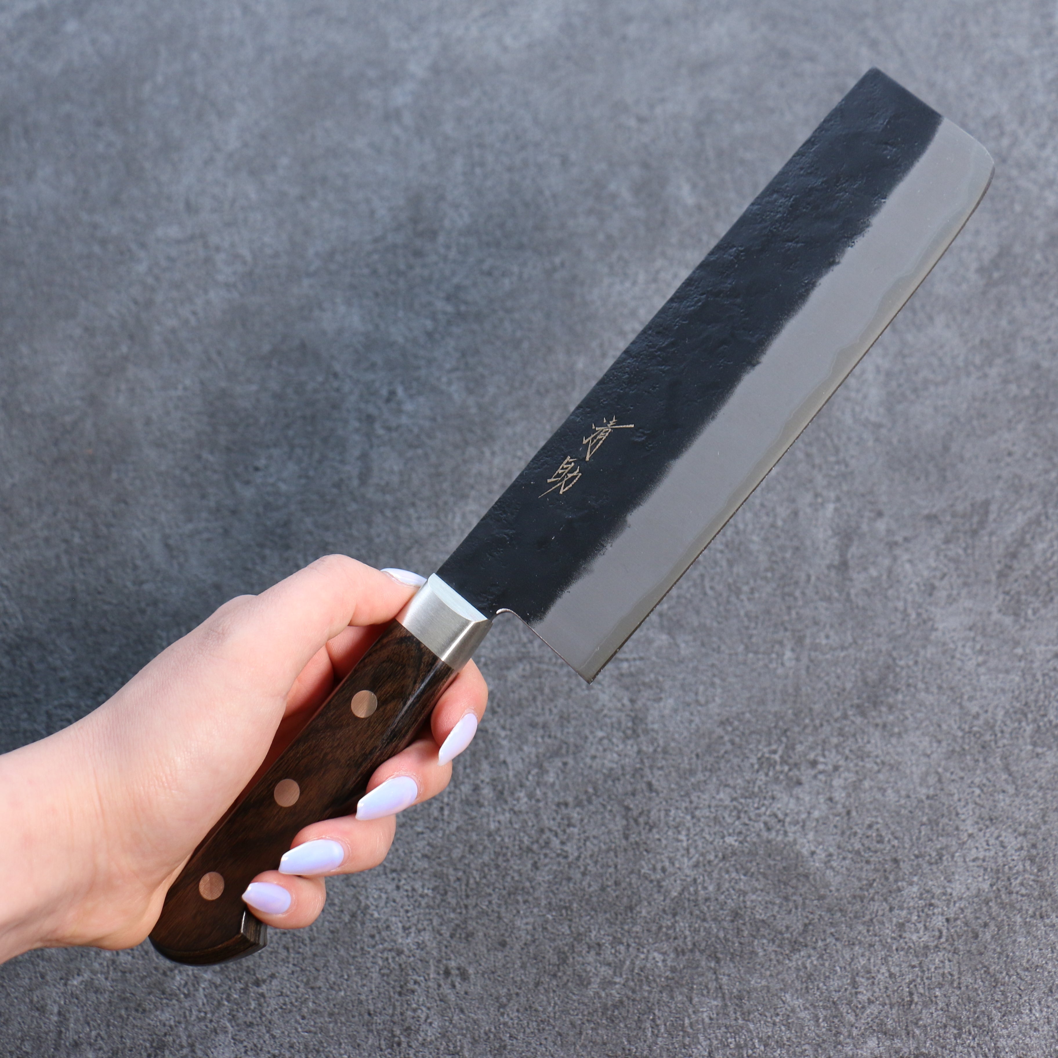 Seisuke Blue Super Black Nakiri 165mm Brown Pakka wood Handle - Seisuke Knife