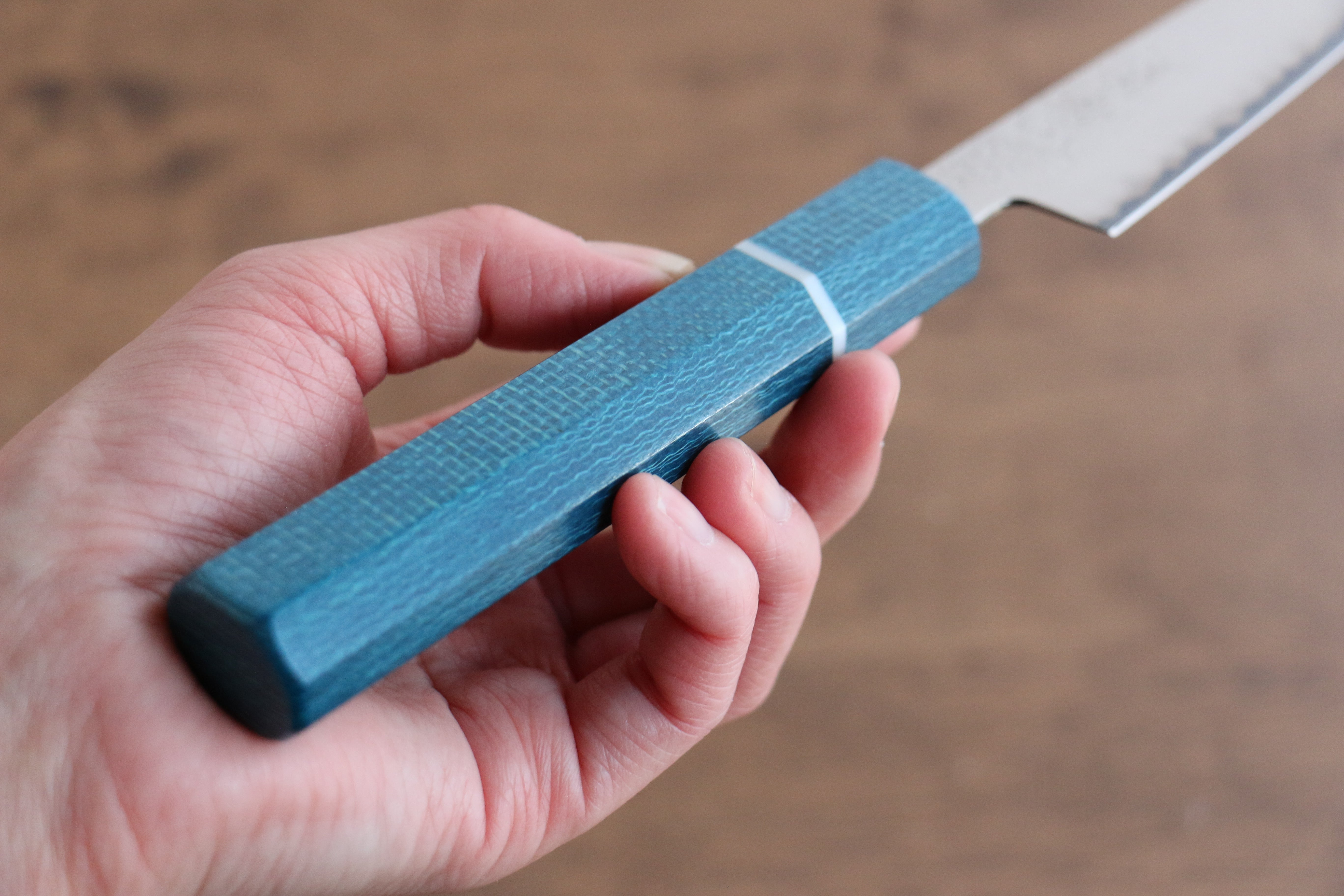 Seisuke VG5 Nashiji Black-Dyed Petty-Utility 150mm Blue Canvas Micarta Handle - Seisuke Knife
