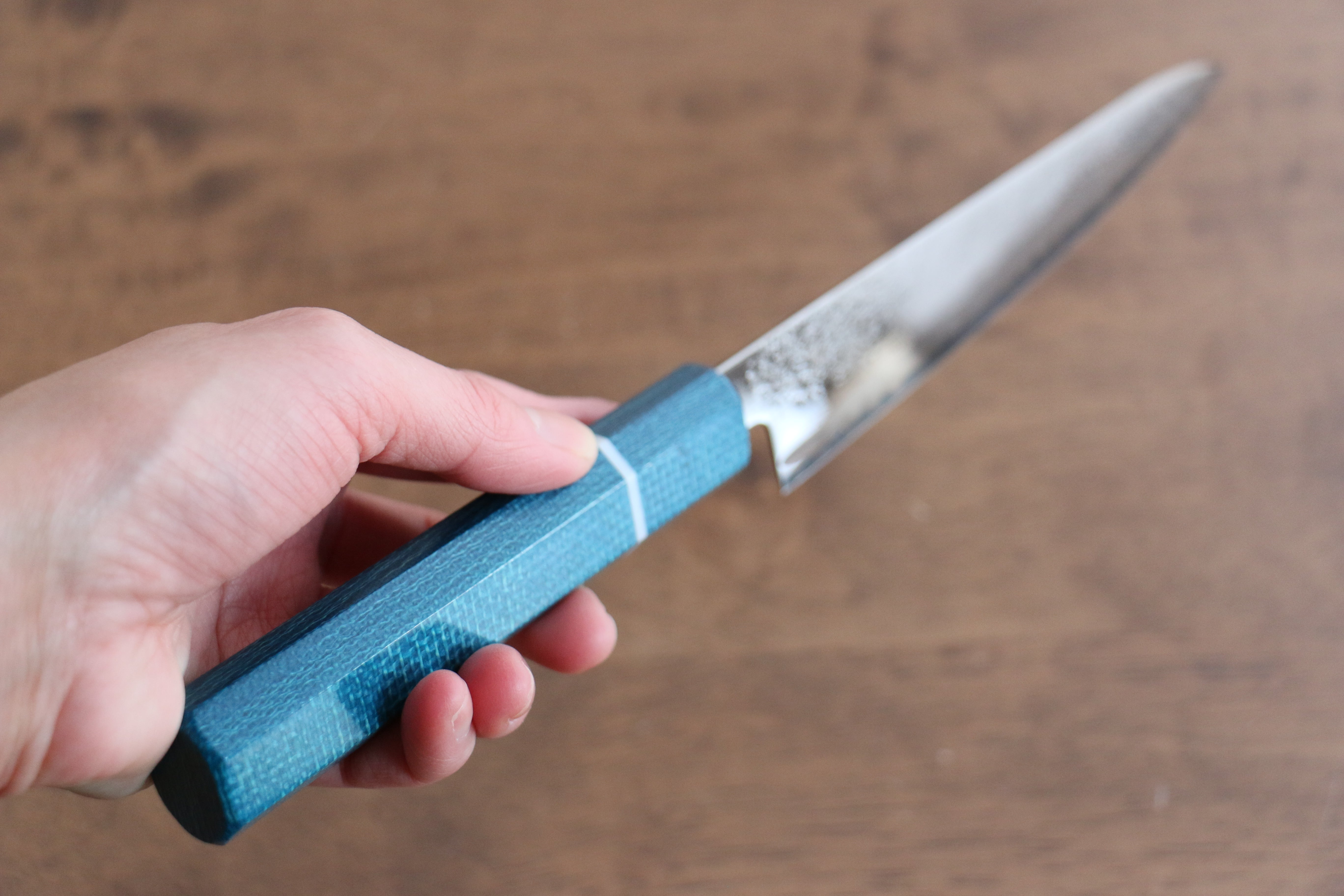Seisuke VG5 Nashiji Black-Dyed Petty-Utility 150mm Blue Canvas Micarta Handle - Seisuke Knife