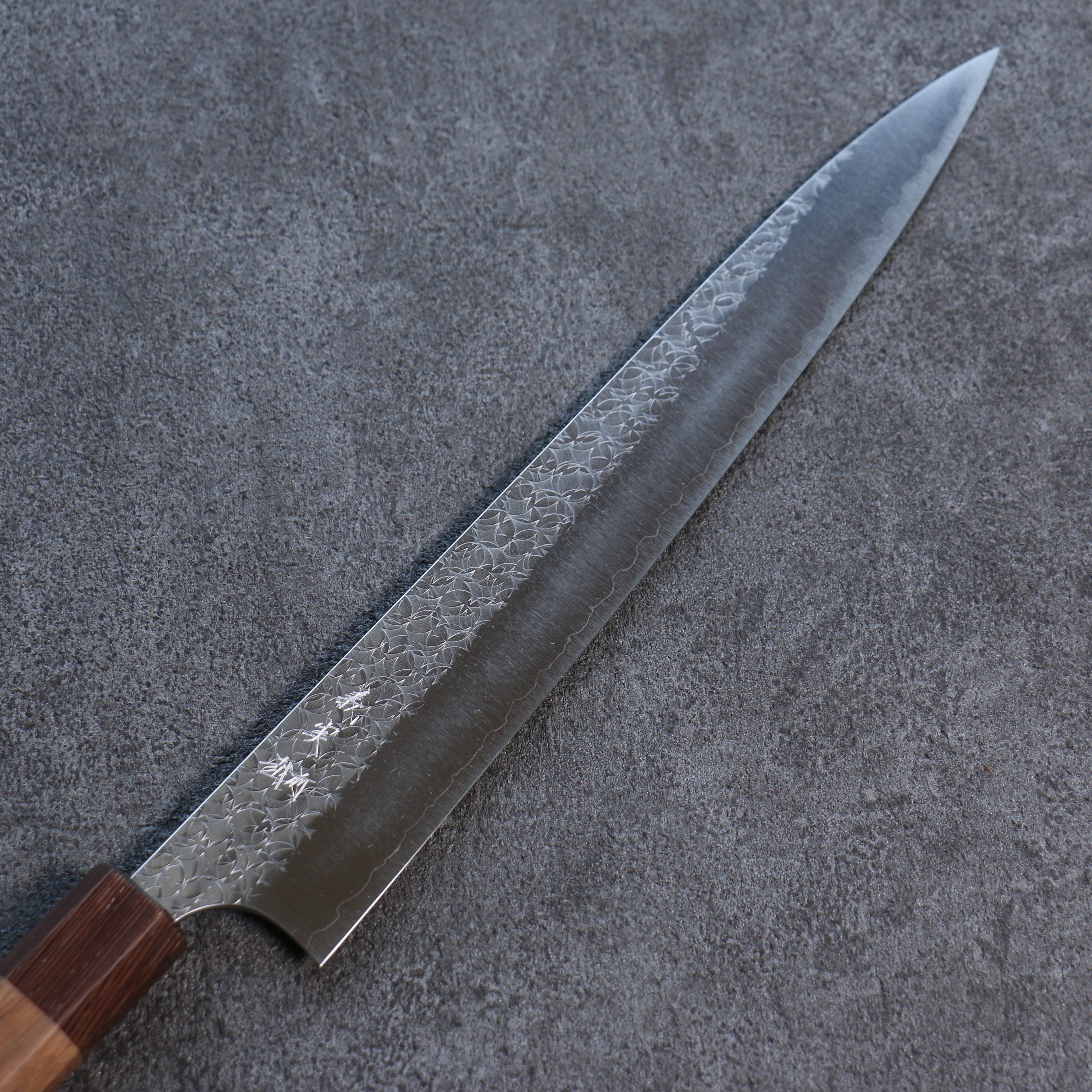 Yoshimi Kato Minamo SG2 Hammered Sujihiki 270mm Walnut Handle - Seisuke Knife
