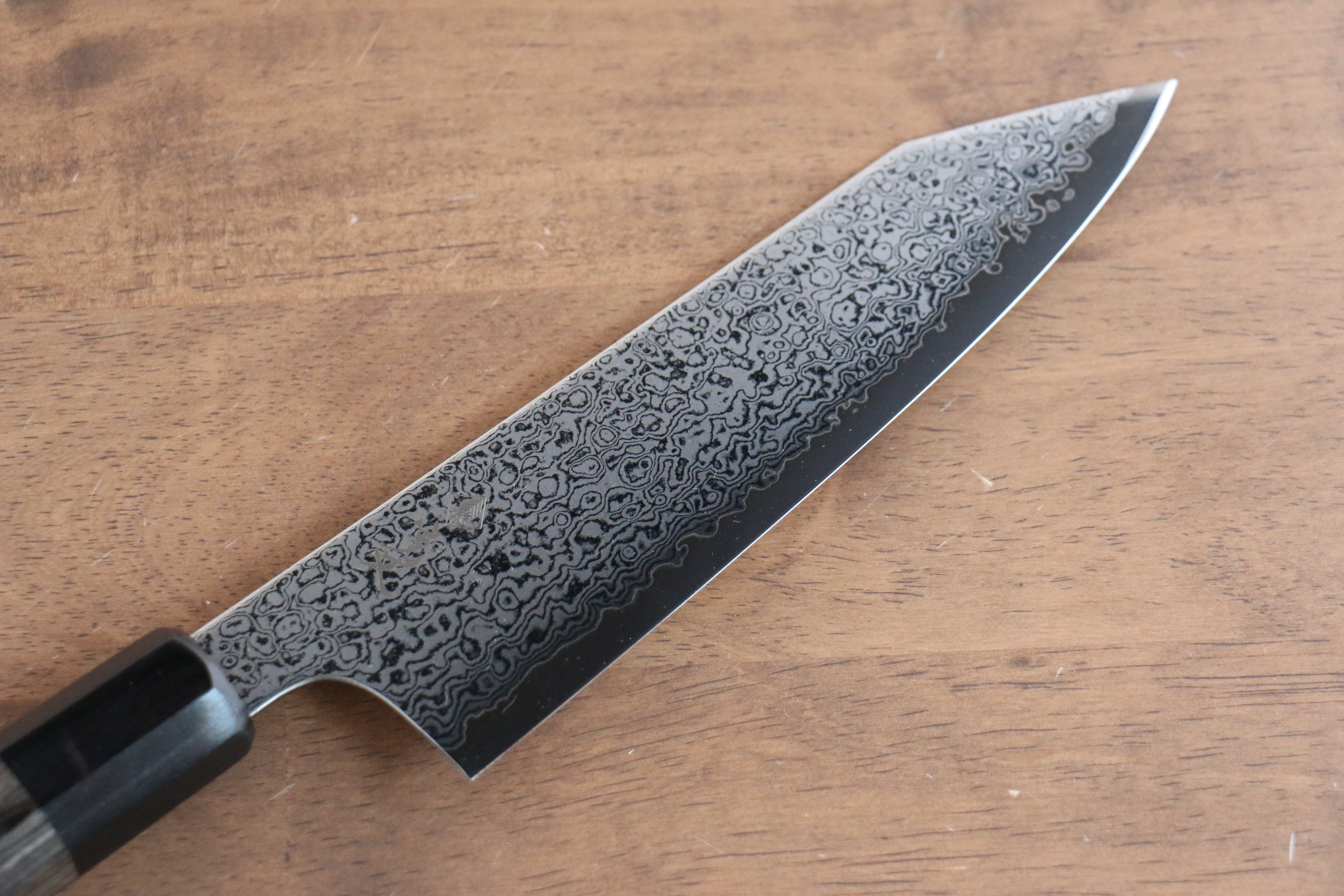 Kanjyo VG10 Damascus Kiritsuke Santoku 180mm Gray Pakkawood Handle - Seisuke Knife