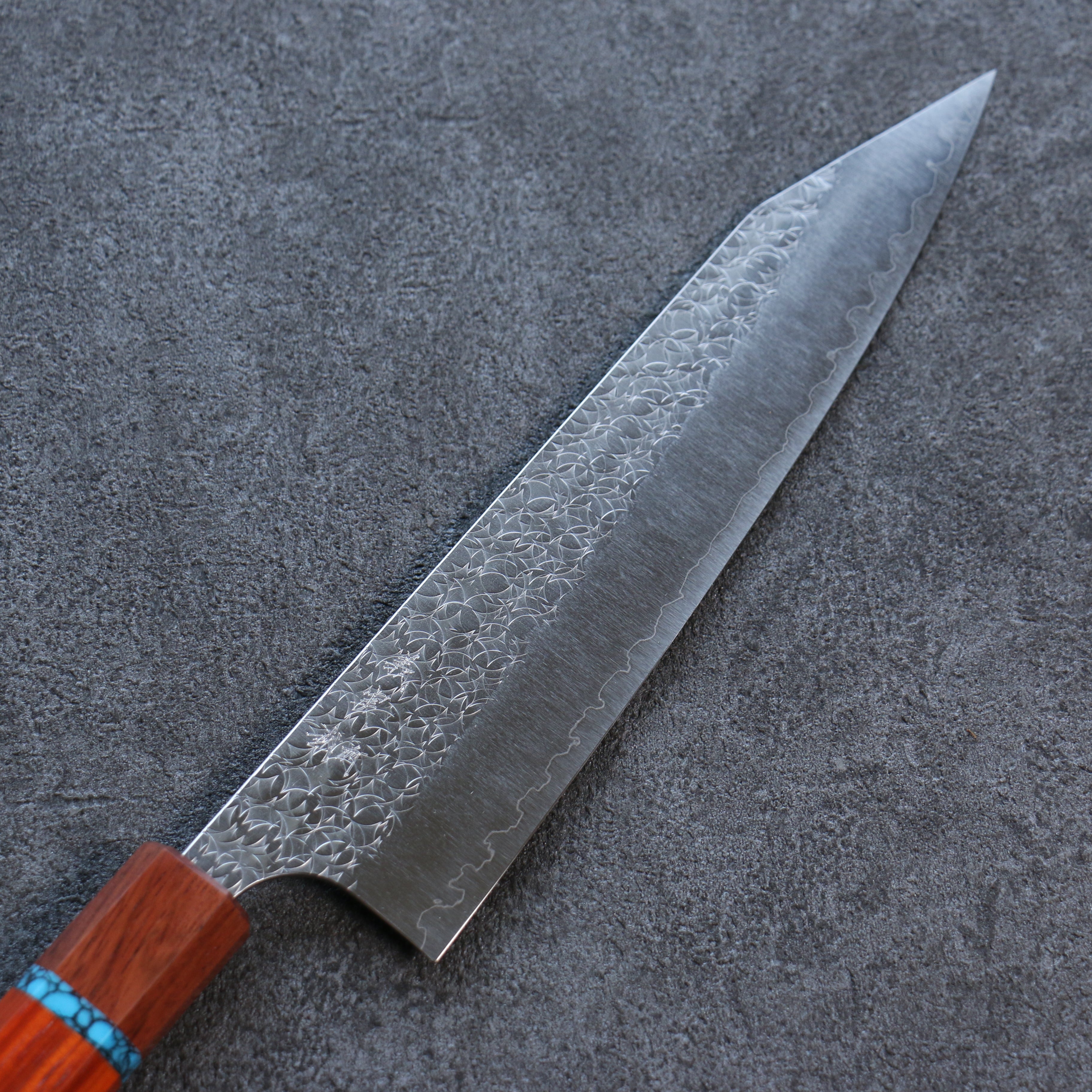 Yoshimi Kato Minamo SG2 Hammered Kiritsuke Gyuto 210mm Padoauk(Turquoise Ring) Handle - Seisuke Knife