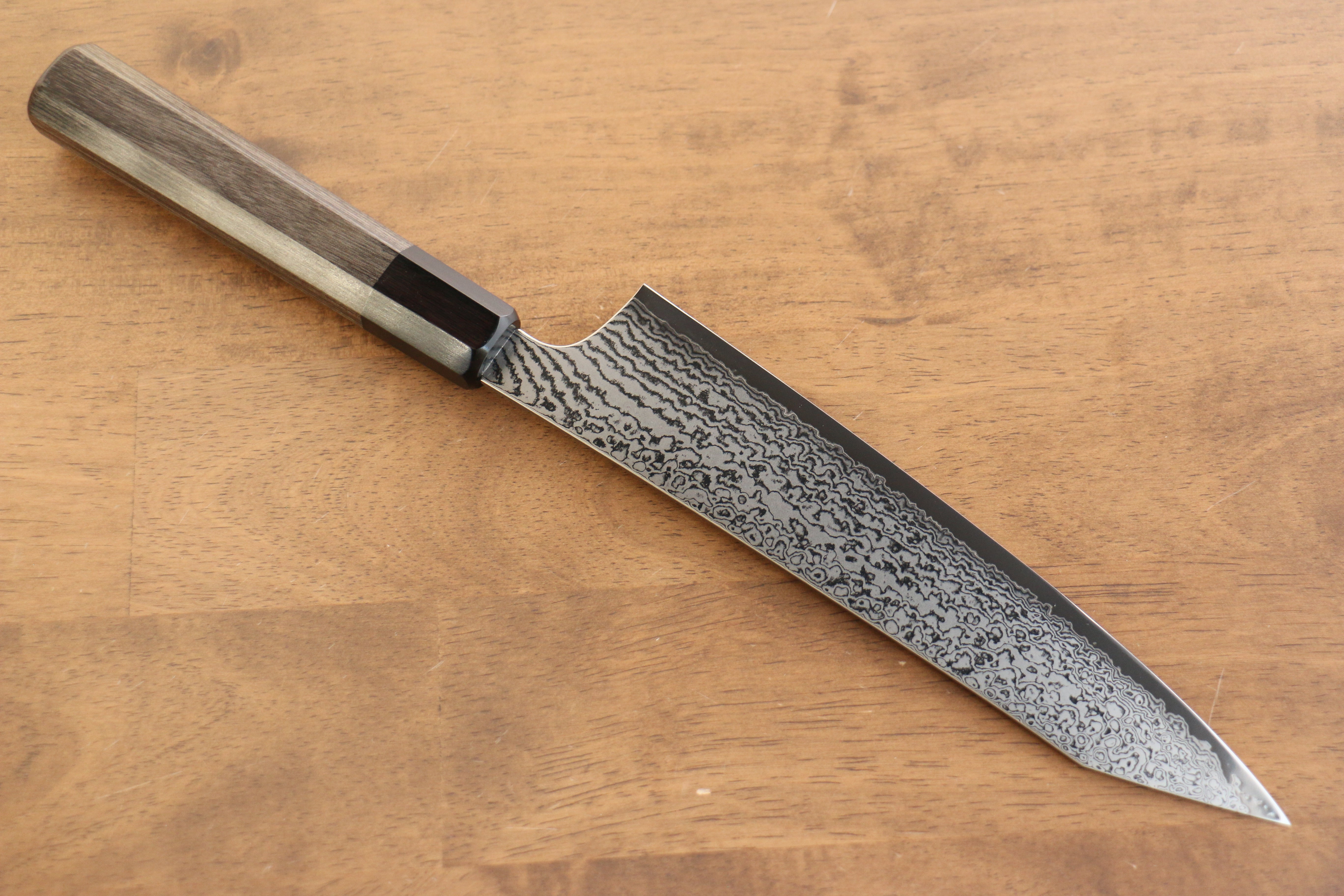 Kanjyo VG10 Damascus Kiritsuke Gyuto 210mm Gray Pakkawood Handle - Seisuke Knife