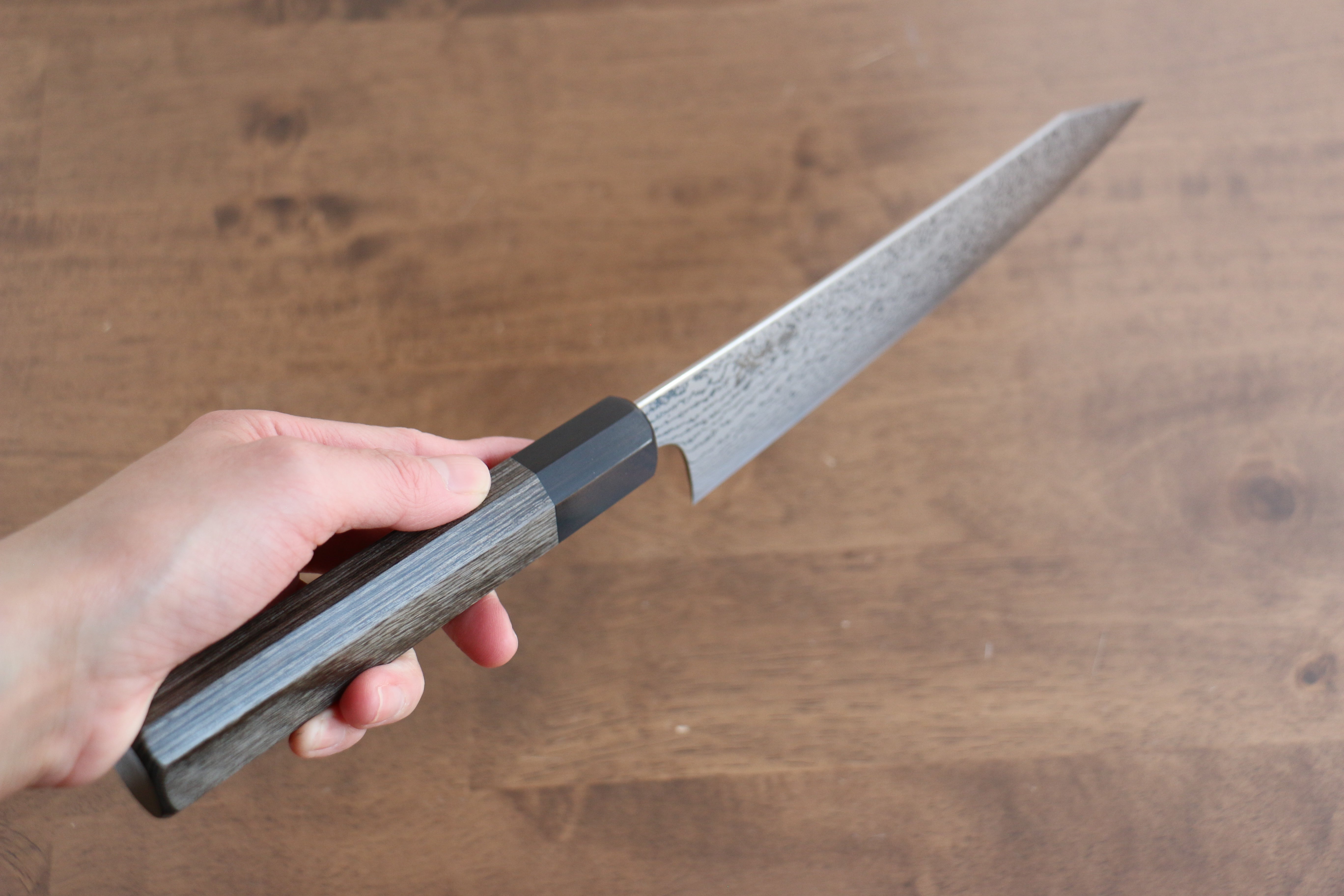 Kanjyo VG10 Damascus Kiritsuke Gyuto 210mm Gray Pakkawood Handle - Seisuke Knife