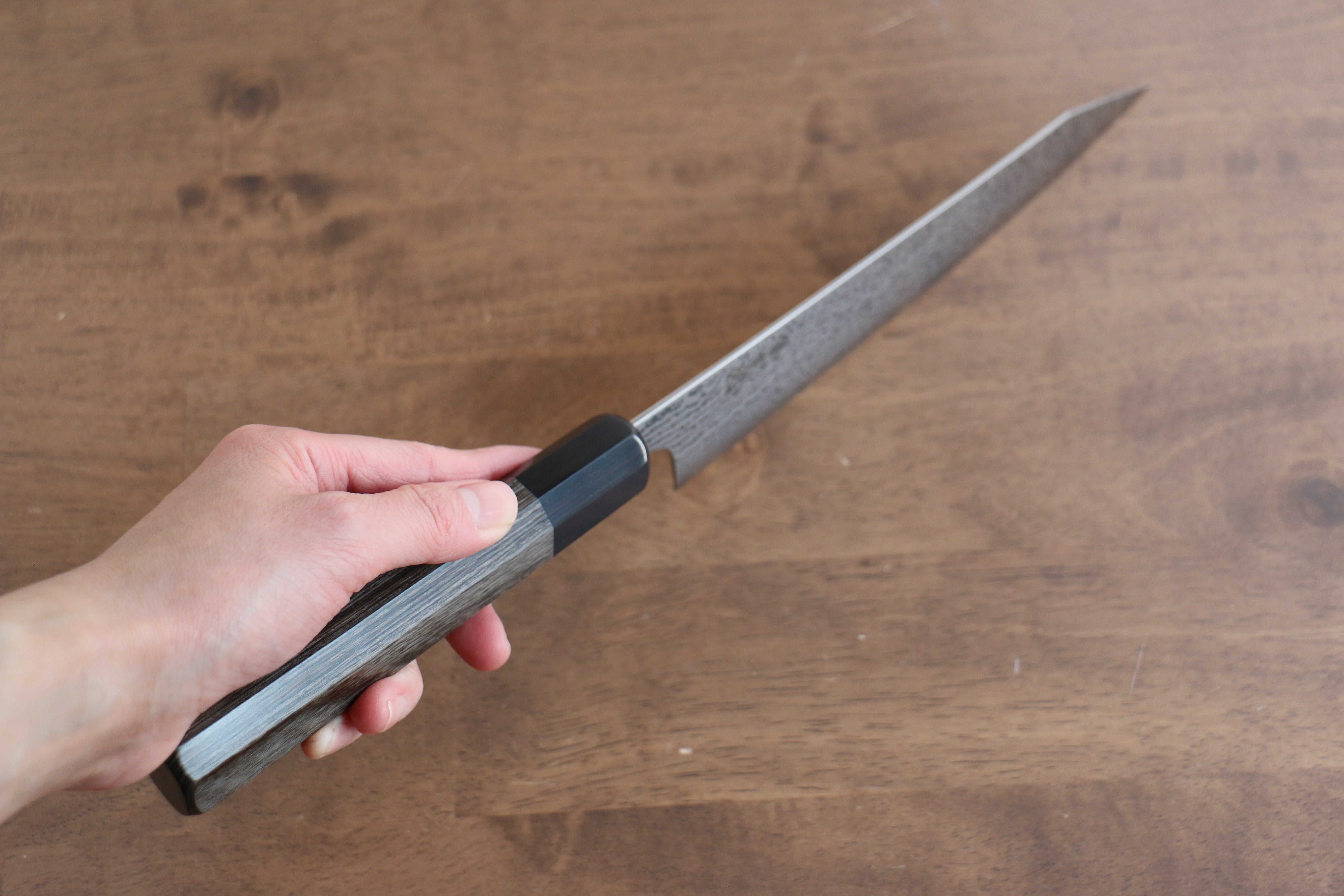 Kanjyo VG10 Damascus Kiritsuke Gyuto 210mm Gray Pakkawood Handle - Seisuke Knife