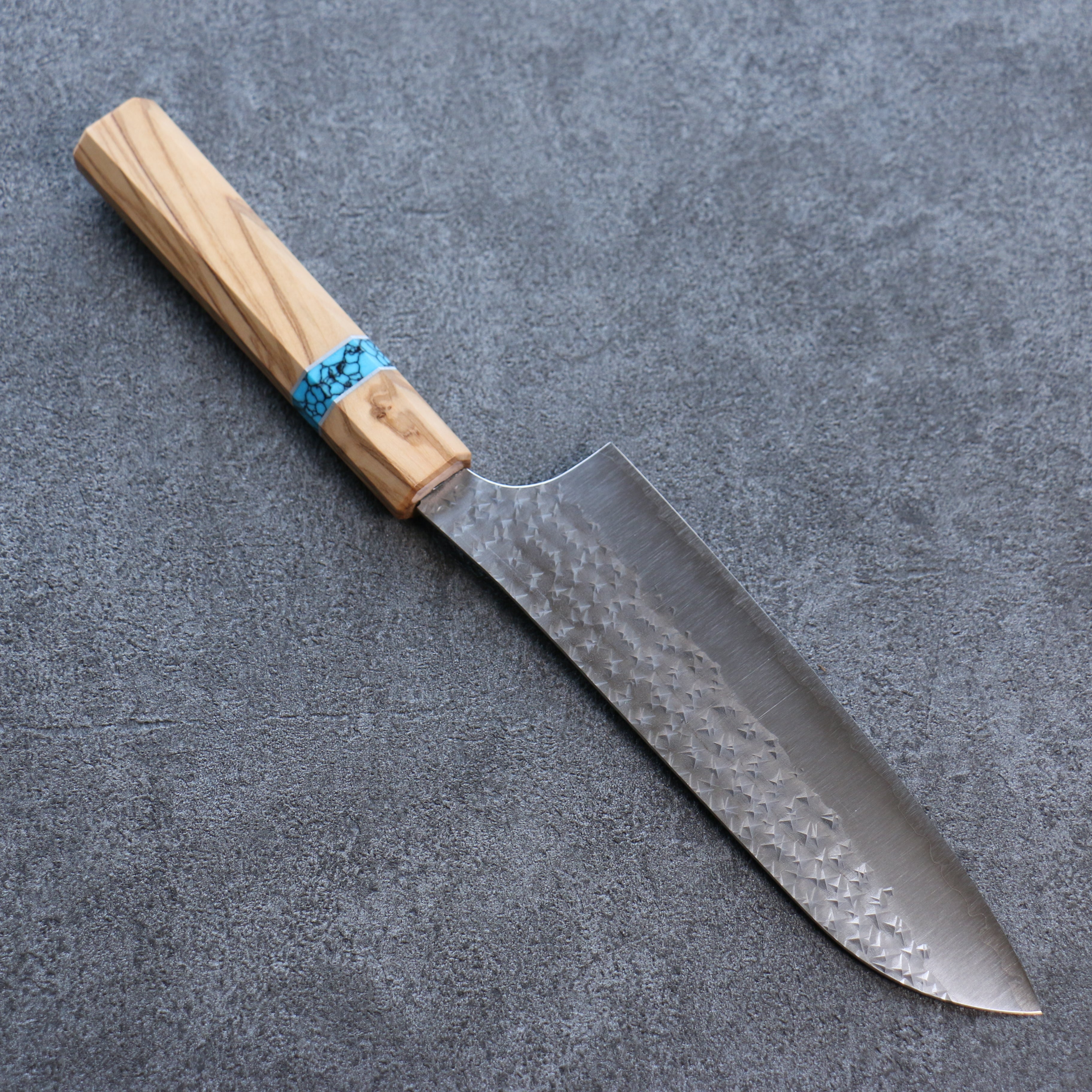 Yu Kurosaki Senko Ei SG2 Hammered Santoku 165mm Turquoise & Olive Handle - Seisuke Knife
