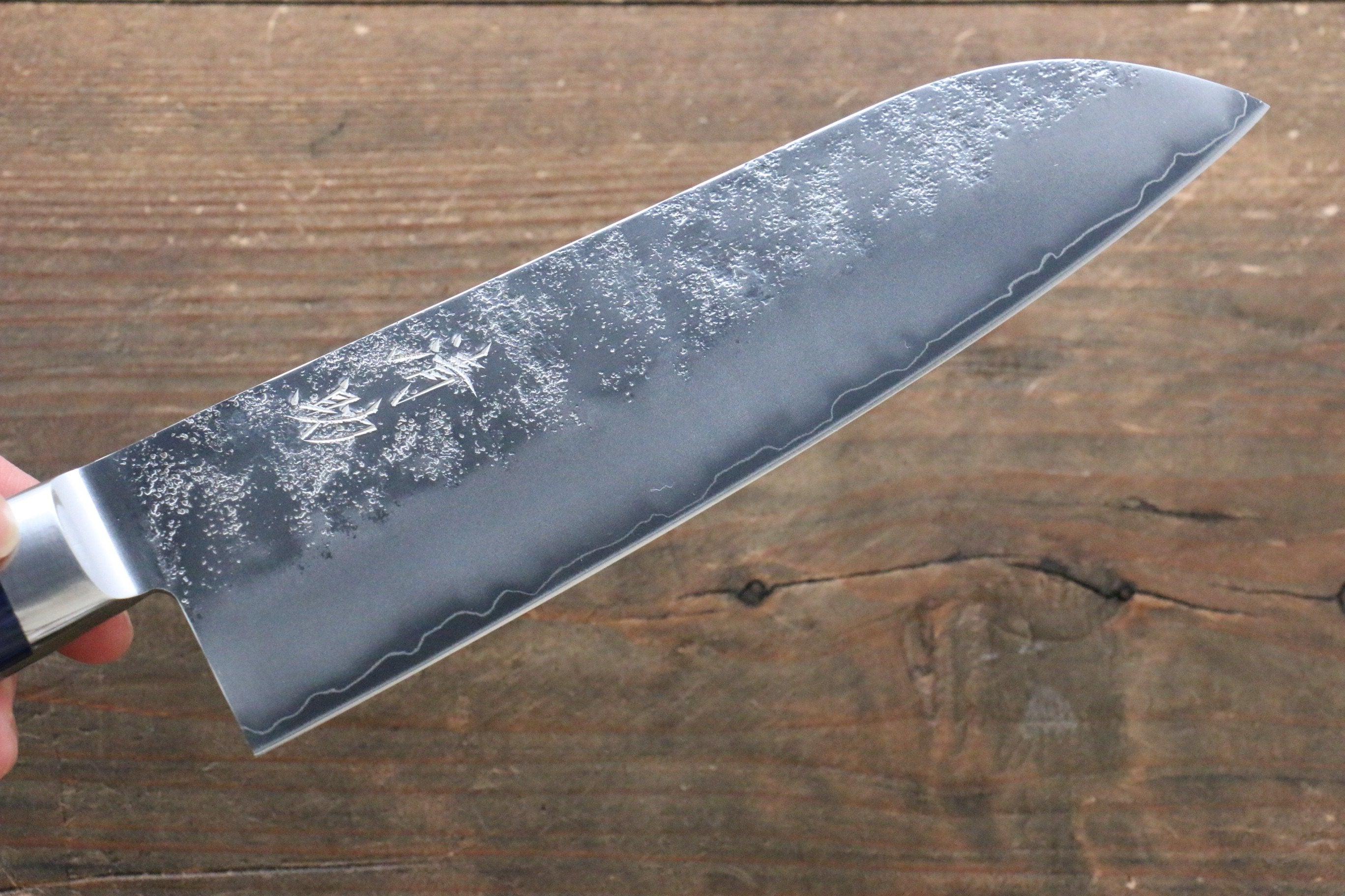 Seisuke Aonashi AUS10 3 Layer Nashiji Santoku 170mm Blue Pakka wood Handle - Seisuke Knife