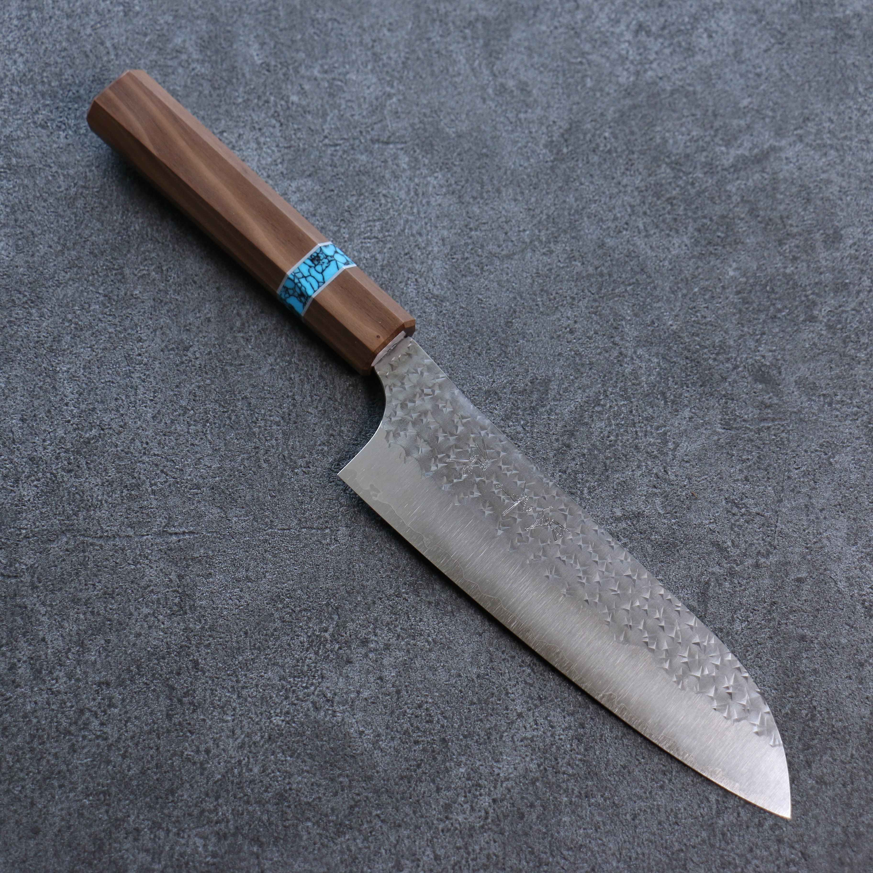 Yu Kurosaki Senko Ei SG2 Hammered Santoku 165mm Walnut(ferrule: Turquoise) Handle - Seisuke Knife