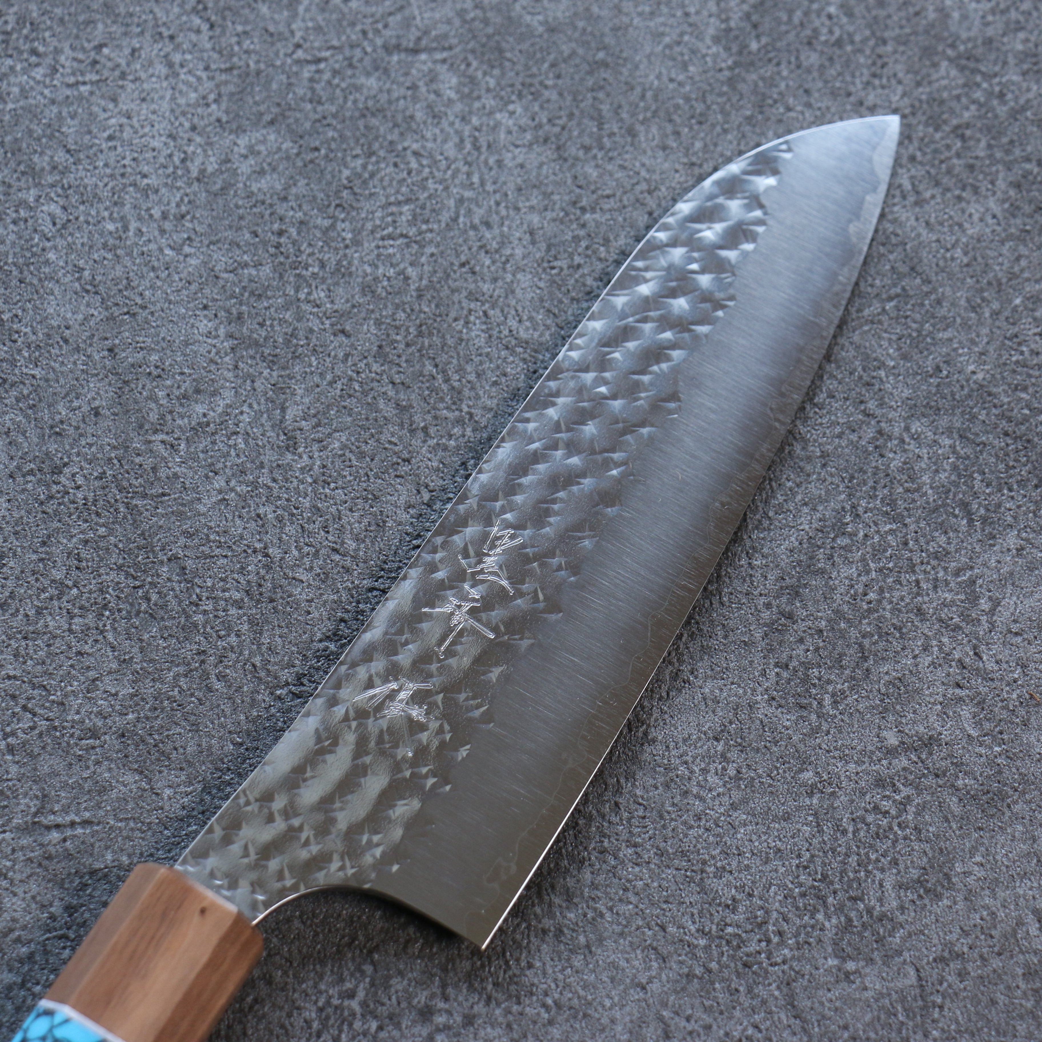 Yu Kurosaki Senko Ei SG2 Hammered Santoku 165mm Walnut(ferrule: Turquoise) Handle - Seisuke Knife