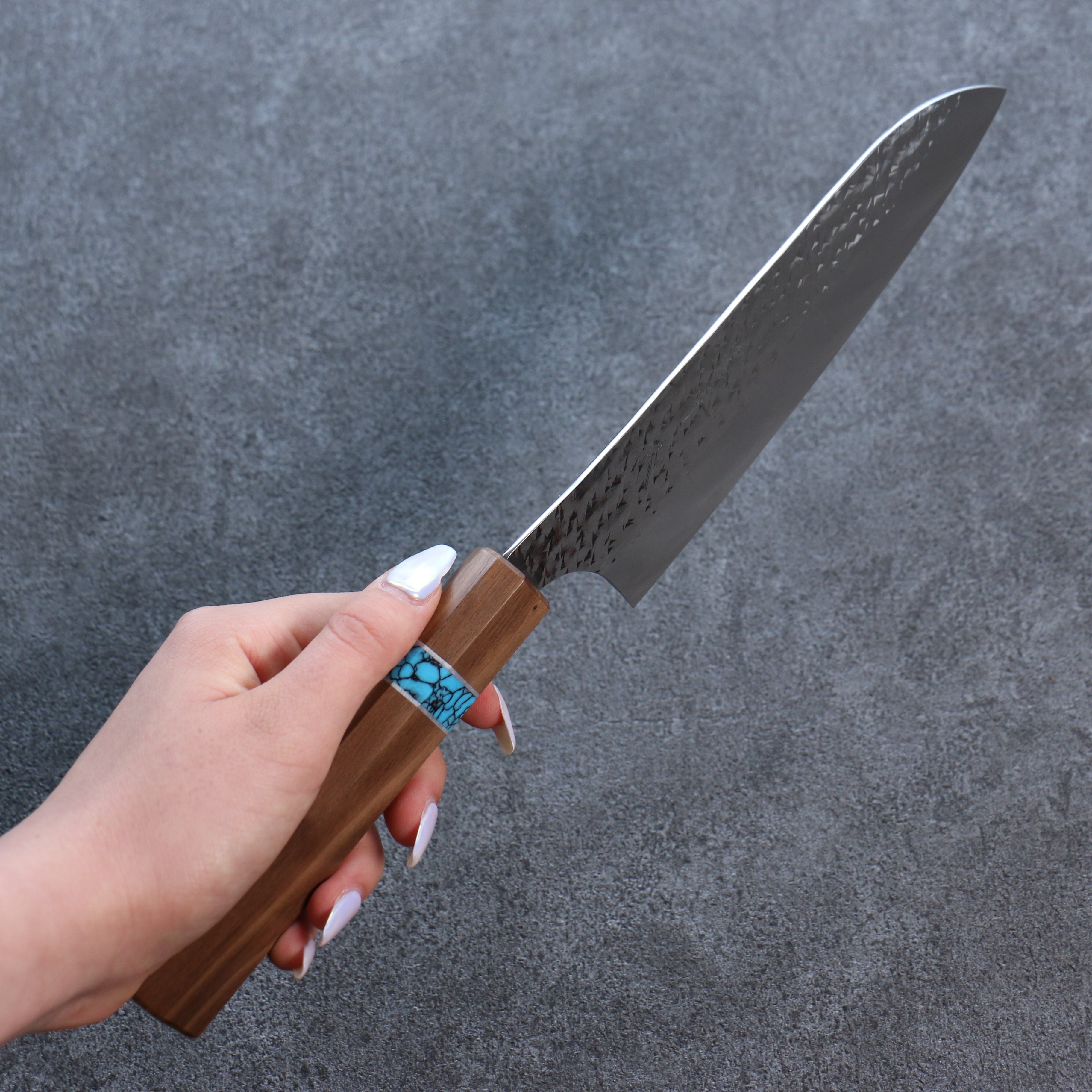 Yu Kurosaki Senko Ei SG2 Hammered Santoku 165mm Walnut(ferrule: Turquoise) Handle - Seisuke Knife
