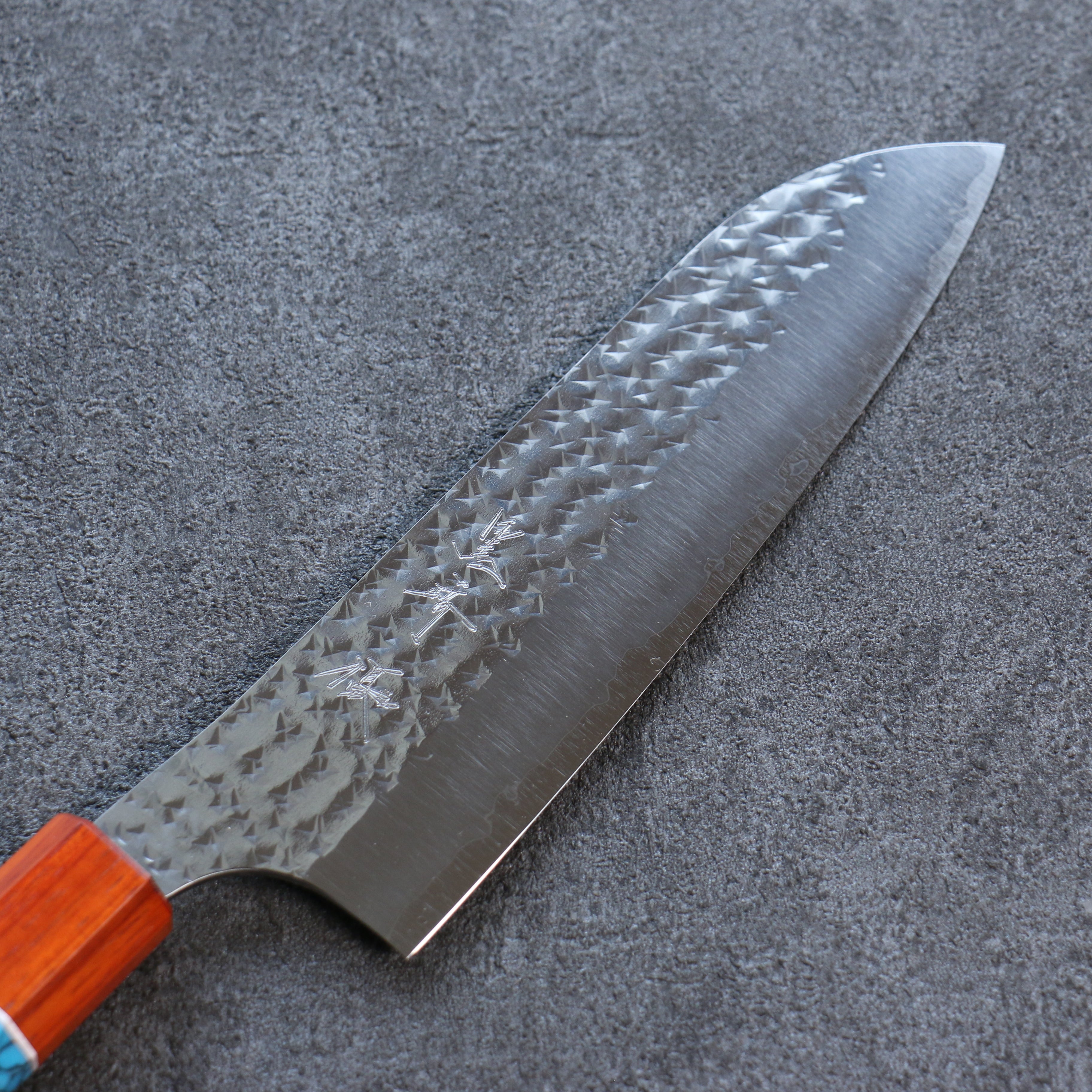 Yu Kurosaki Senko Ei SG2 Hammered Santoku 165mm Padoauk(Turquoise Ring) Handle - Seisuke Knife