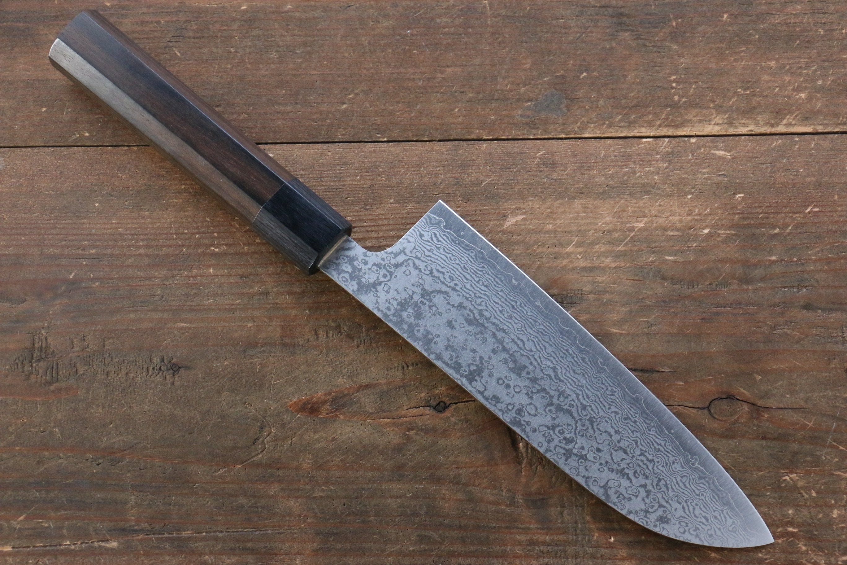 Makoto Kurosaki VG10 Damascus Santoku 165mm Ebony Wood Handle - Seisuke Knife
