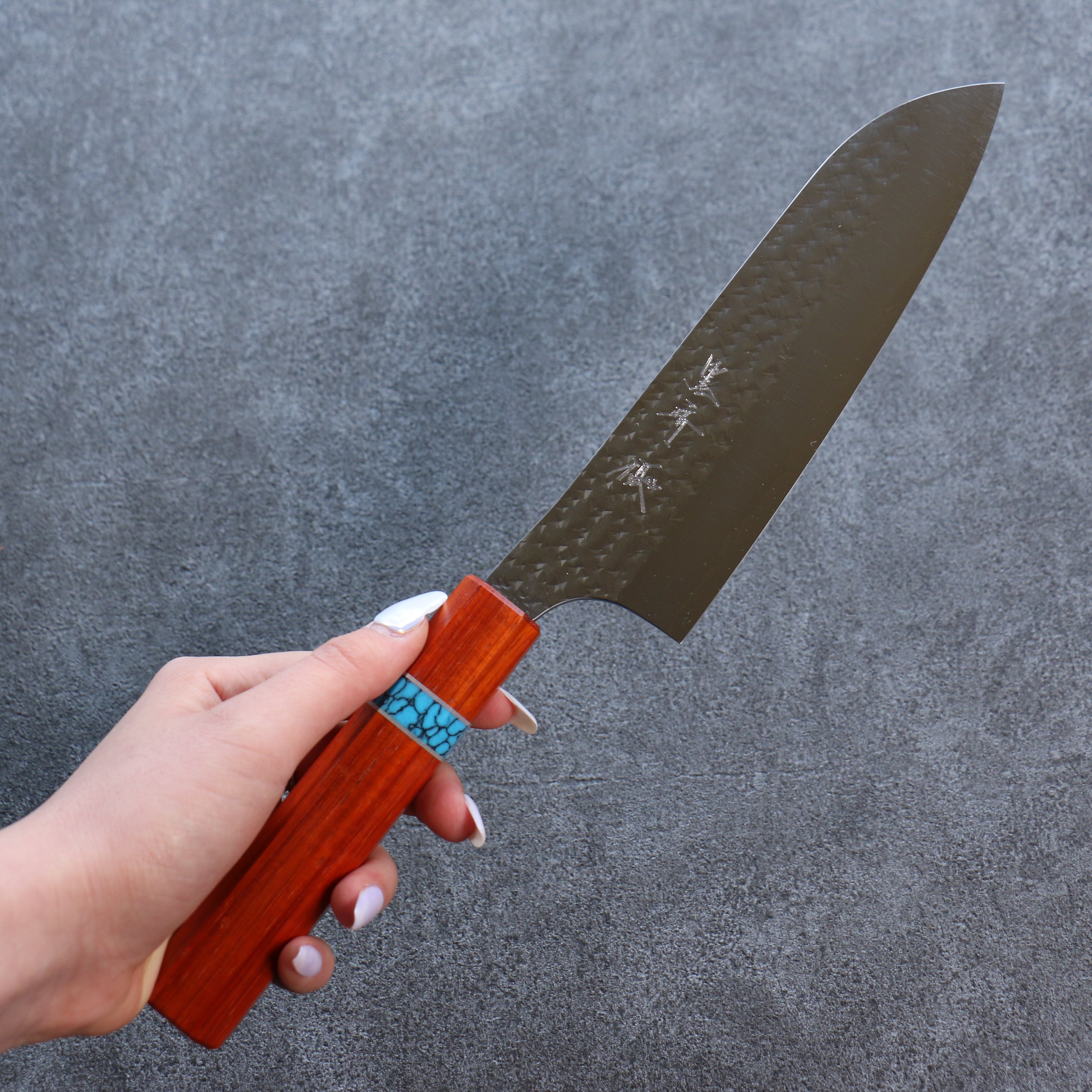 Yu Kurosaki Senko Ei SG2 Hammered Santoku 165mm Padoauk(Turquoise Ring) Handle - Seisuke Knife