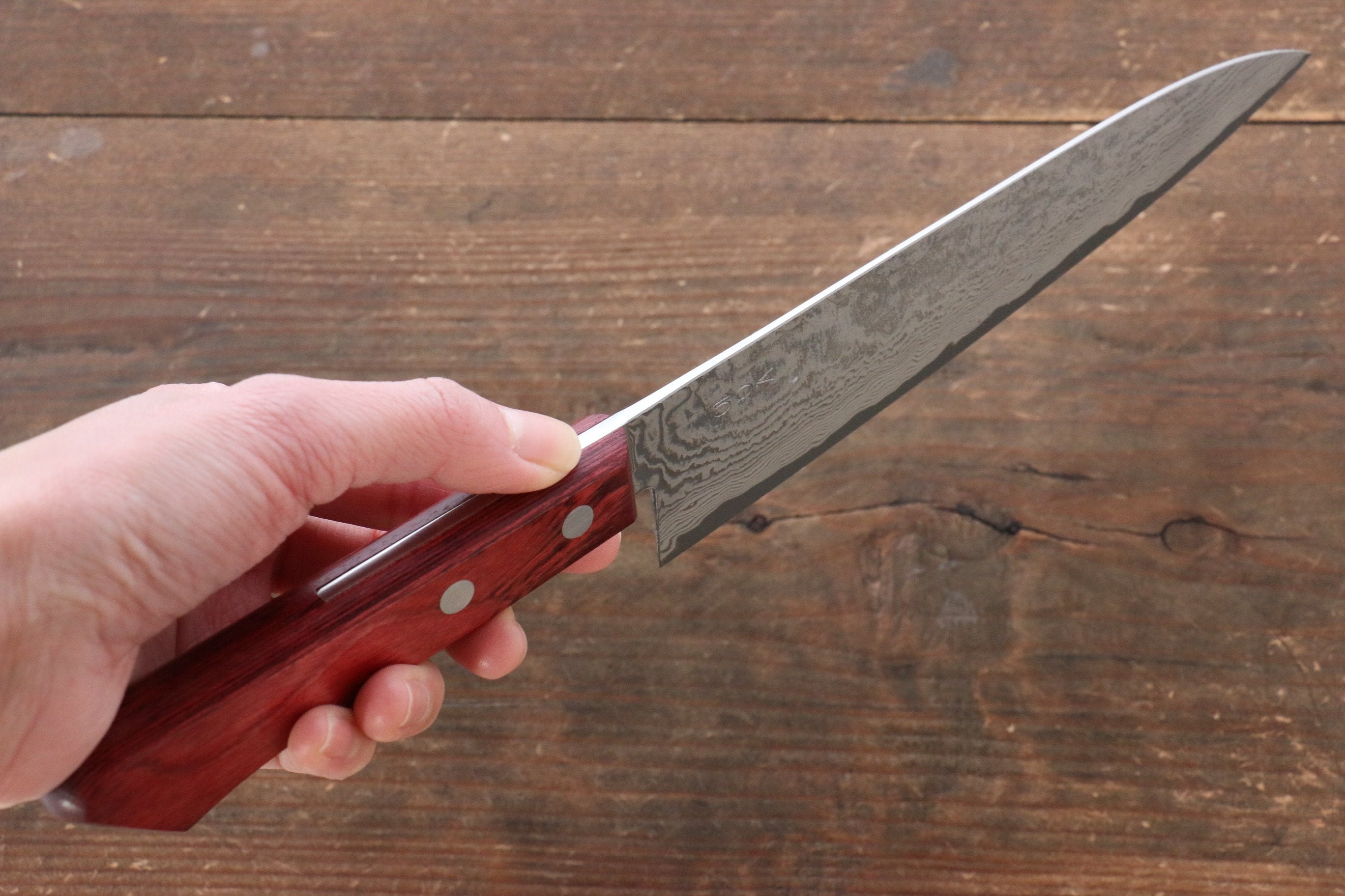 Nao Yamamoto VG10 Black Damascus Gyuto 180mm with Red Pakkawood Handle - Seisuke Knife
