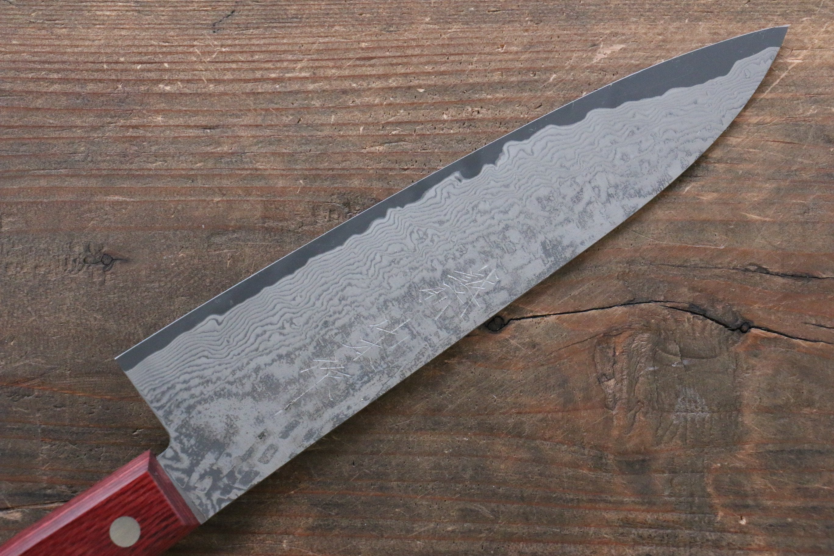 Nao Yamamoto VG10 Black Damascus Gyuto 180mm with Red Pakkawood Handle - Seisuke Knife