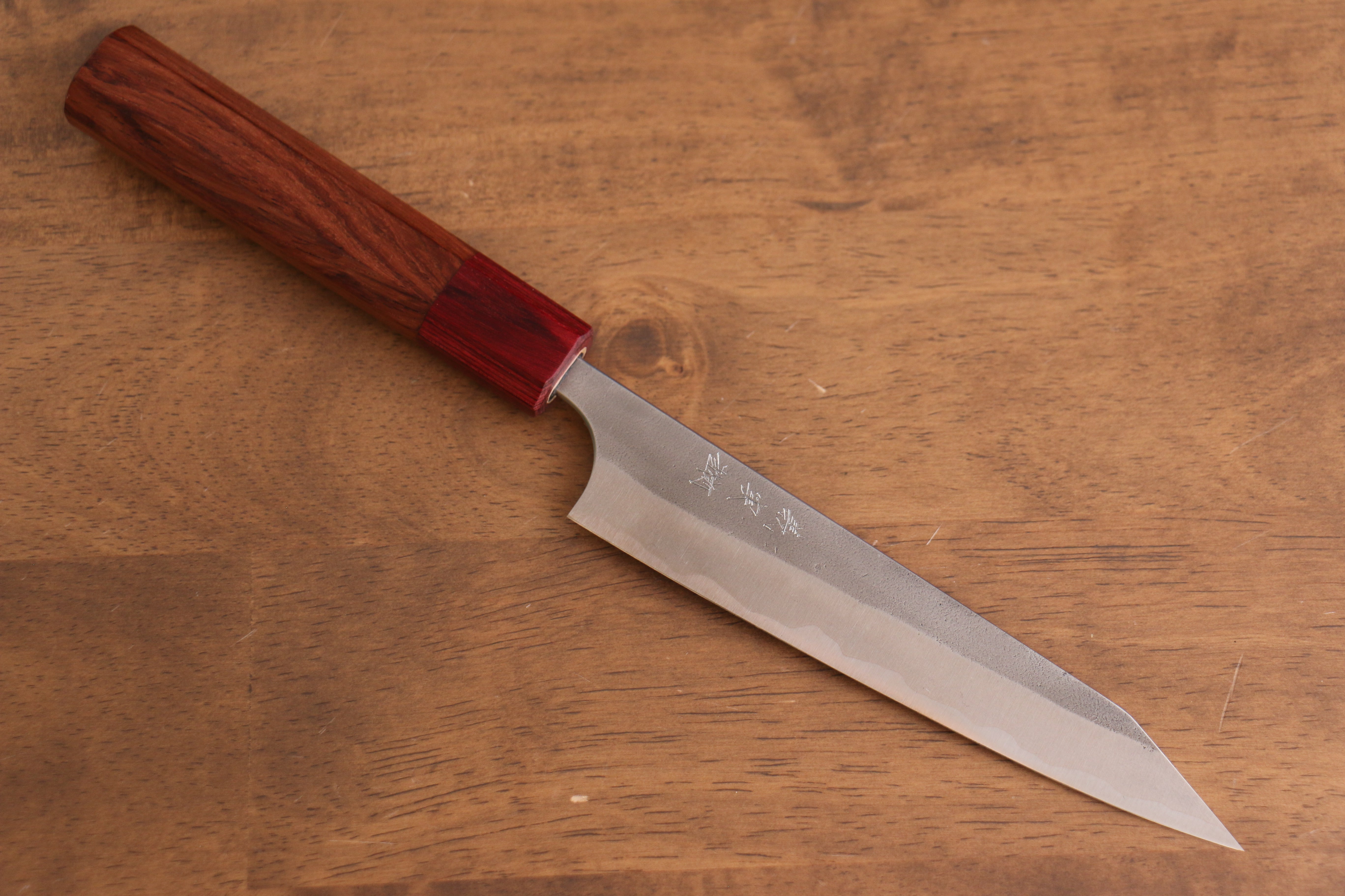 Yoshimi Kato Blue Super Nashiji Kiritsuke Petty-Utility 150mm Red Honduras Handle - Seisuke Knife
