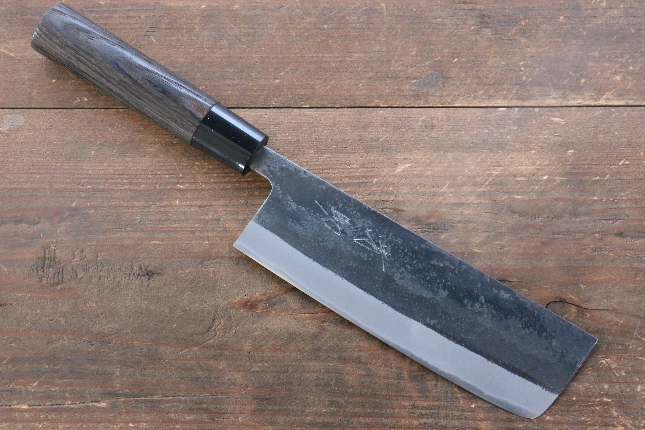 Seisuke White Steel Kurouchi Nakiri 165mm Burnt Chestnut Handle - Seisuke Knife