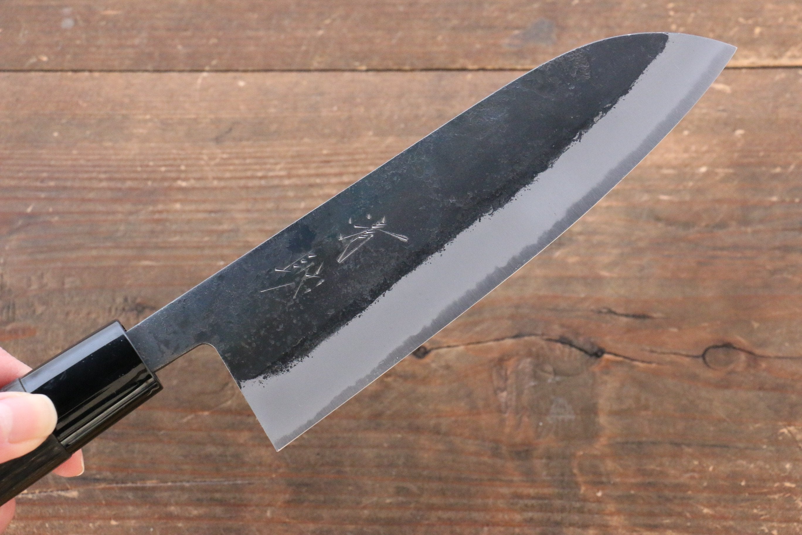 Seisuke White Steel Kurouchi Santoku 165mm Burnt Chestnut Handle - Seisuke Knife