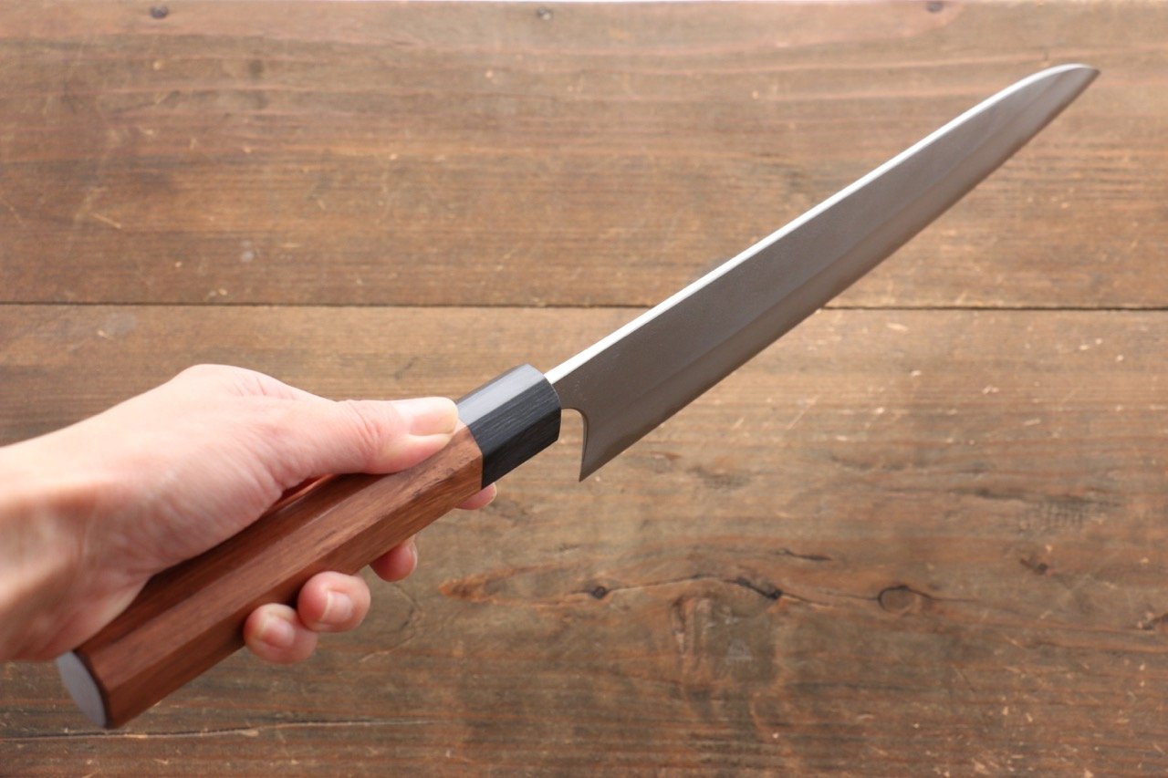 Yoshimi Kato Blue Super Clad Nashiji Gyuto Chef Knife 240mm with Black Honduras Rosewood Handle - Seisuke Knife