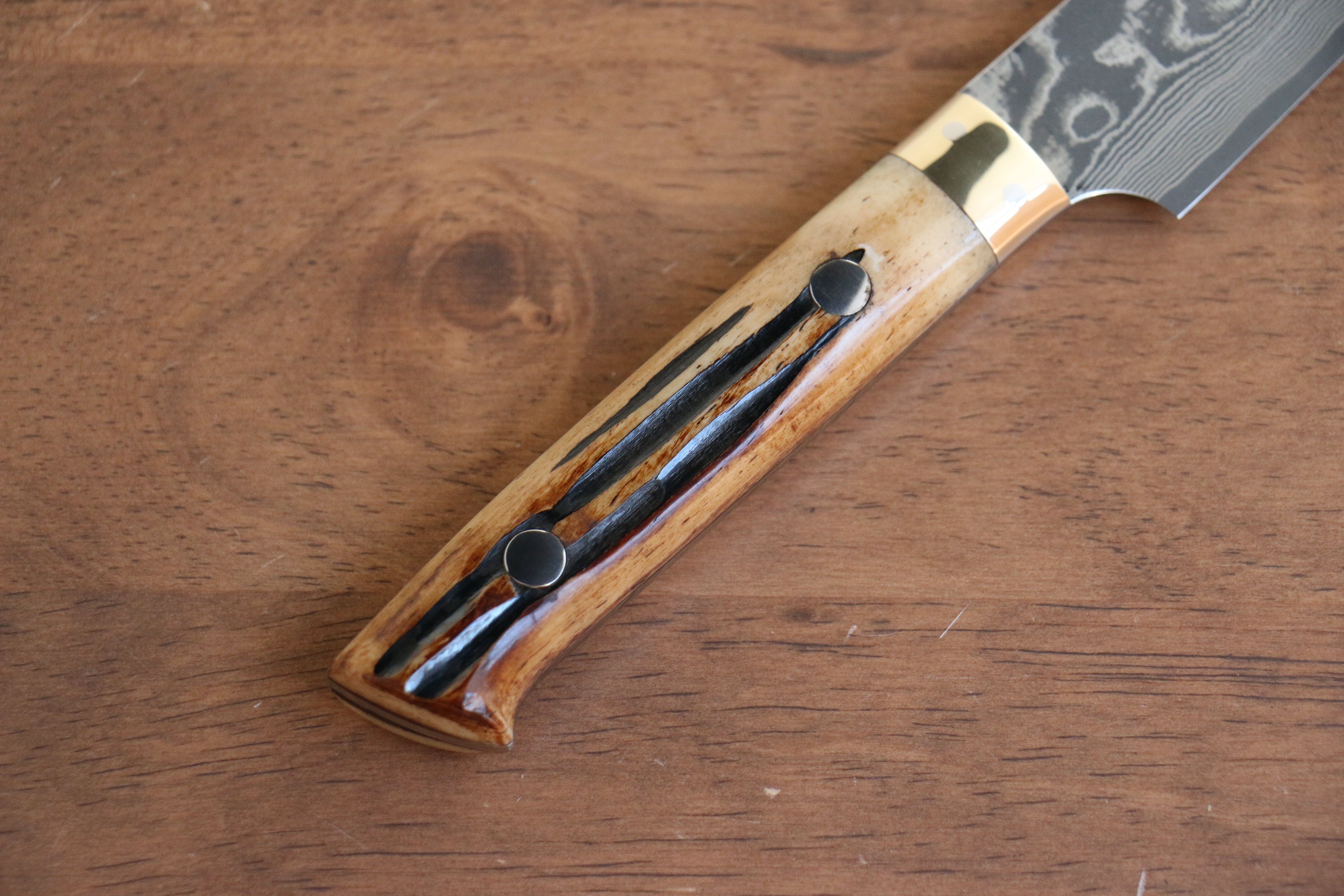 Takeshi Saji VG10 Black Damascus Petty-Utility 130mm Brown Deer Horn Handle - Seisuke Knife