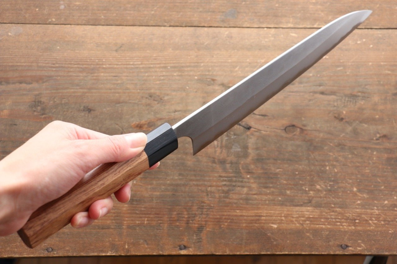 Yoshimi Kato Blue Super Clad Nashiji Gyuto Chef Knife 210mm with Black Honduras Rosewood Handle - Seisuke Knife