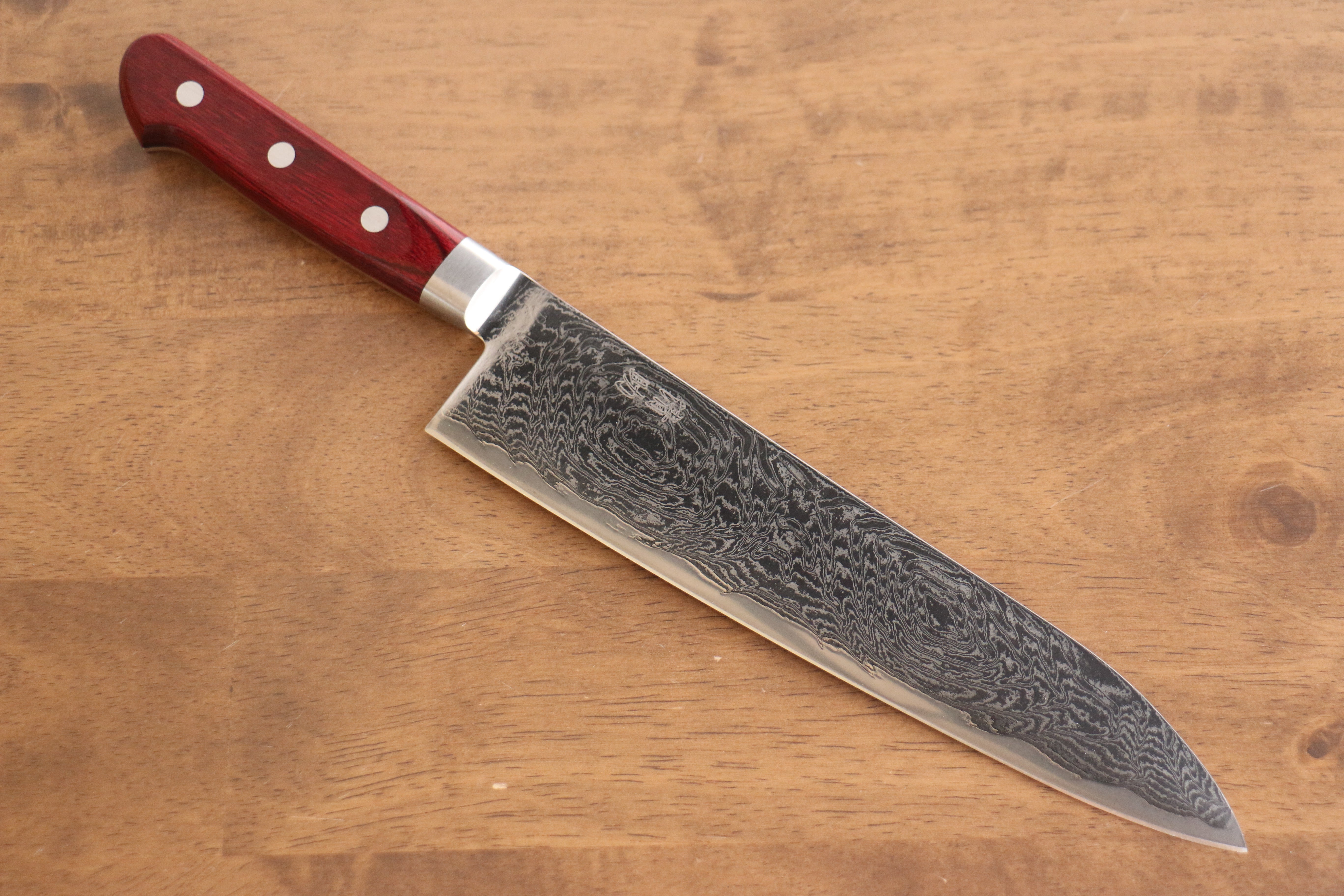 Seisuke Nami AUS10 Mirrored Finish Damascus Gyuto 210mm Red Pakka wood Handle - Seisuke Knife