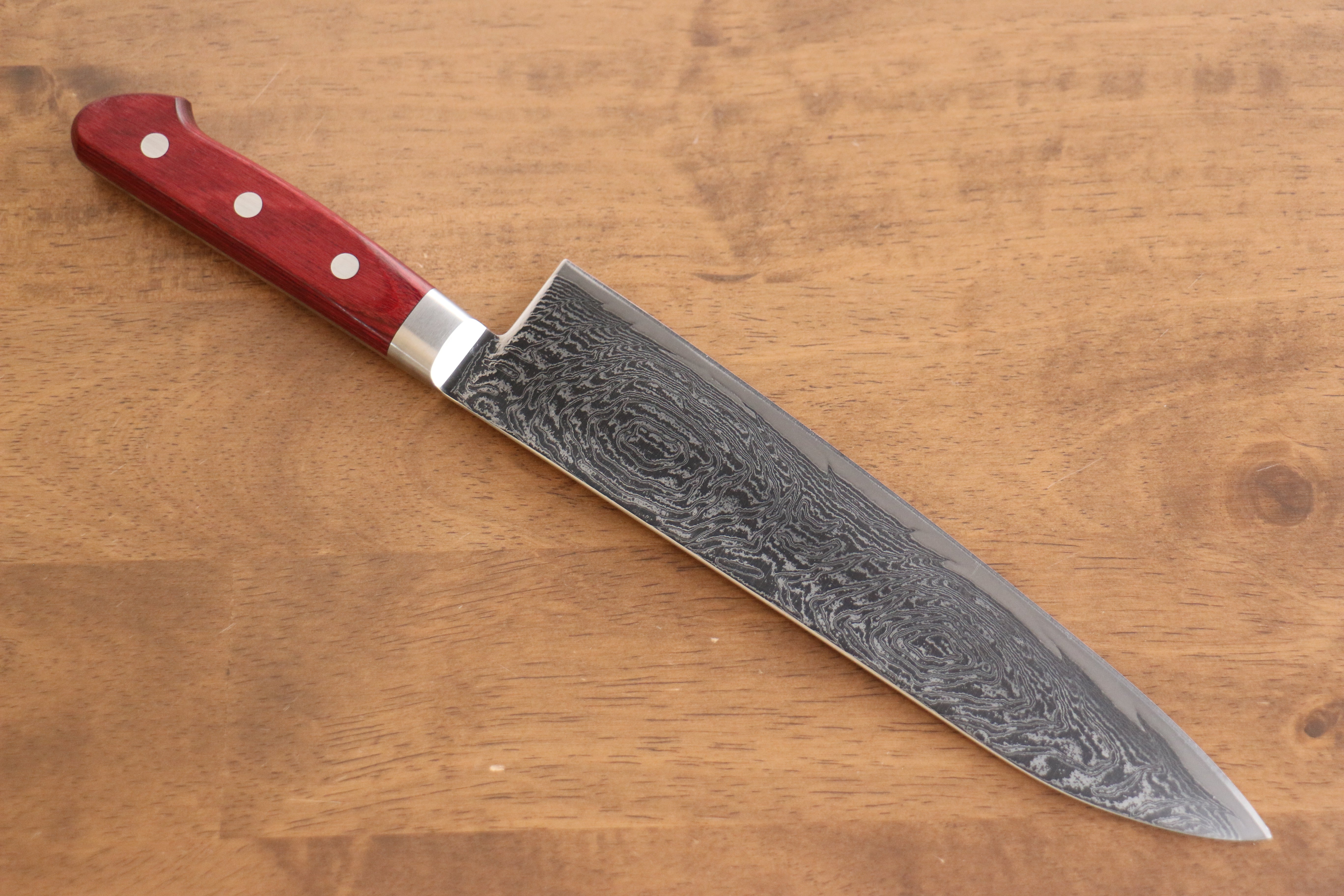 Seisuke Nami AUS10 Mirrored Finish Damascus Gyuto 210mm Red Pakka wood Handle - Seisuke Knife