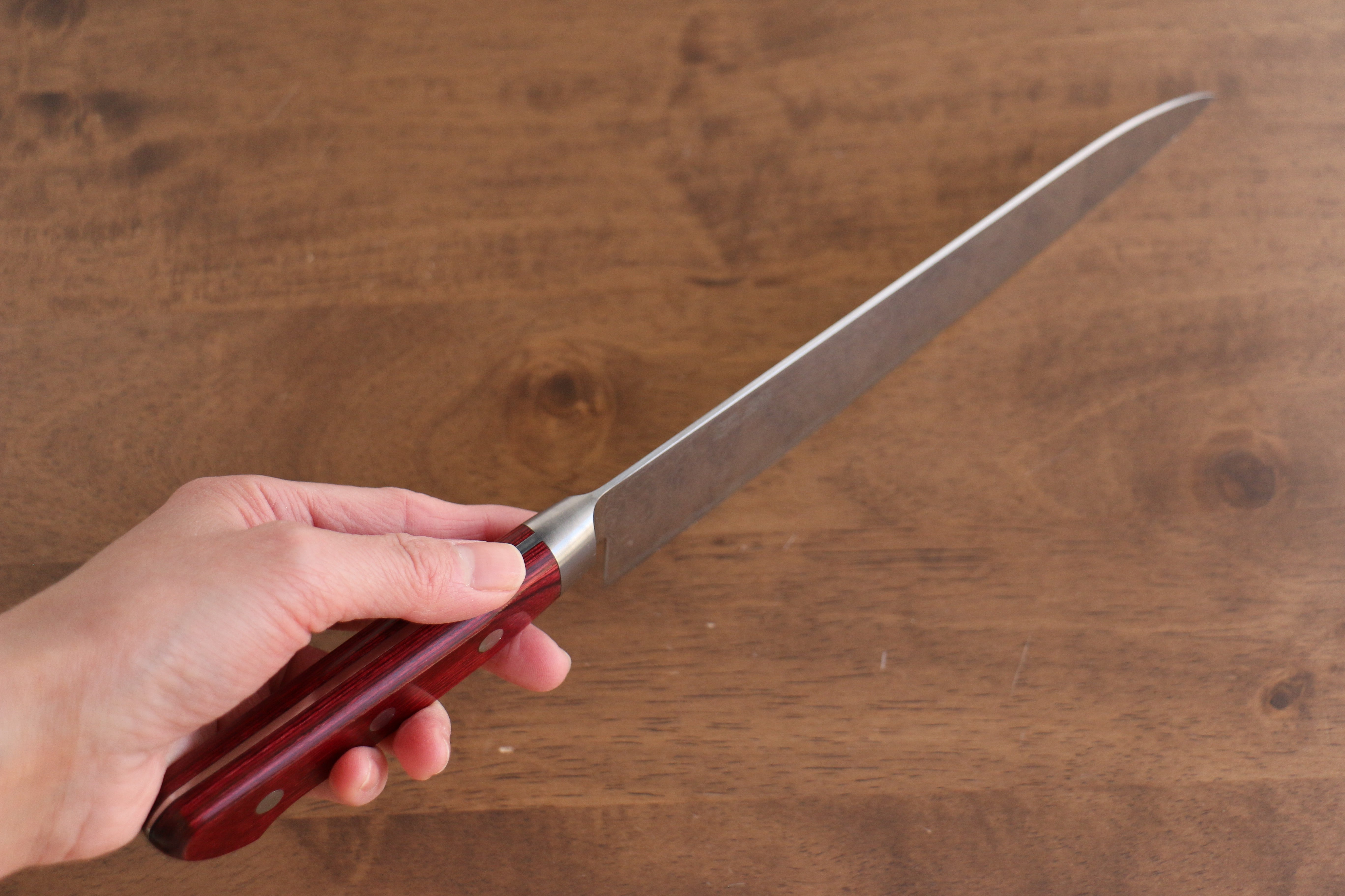 Seisuke Nami AUS10 Mirrored Finish Damascus Gyuto 210mm Red Pakka wood Handle - Seisuke Knife