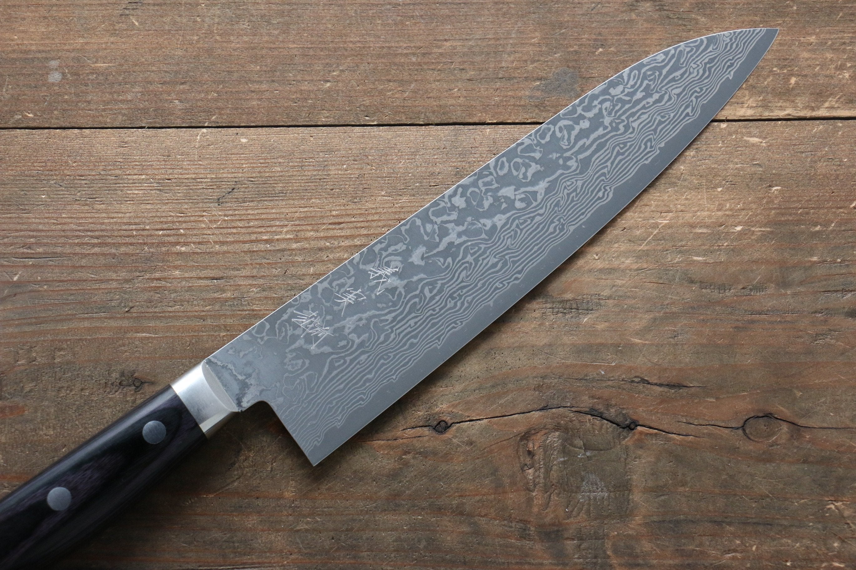 Yoshimi Kato VG10 Damascus Gyuto 210mm with Black Pakkawood Handle & Saya - Seisuke Knife