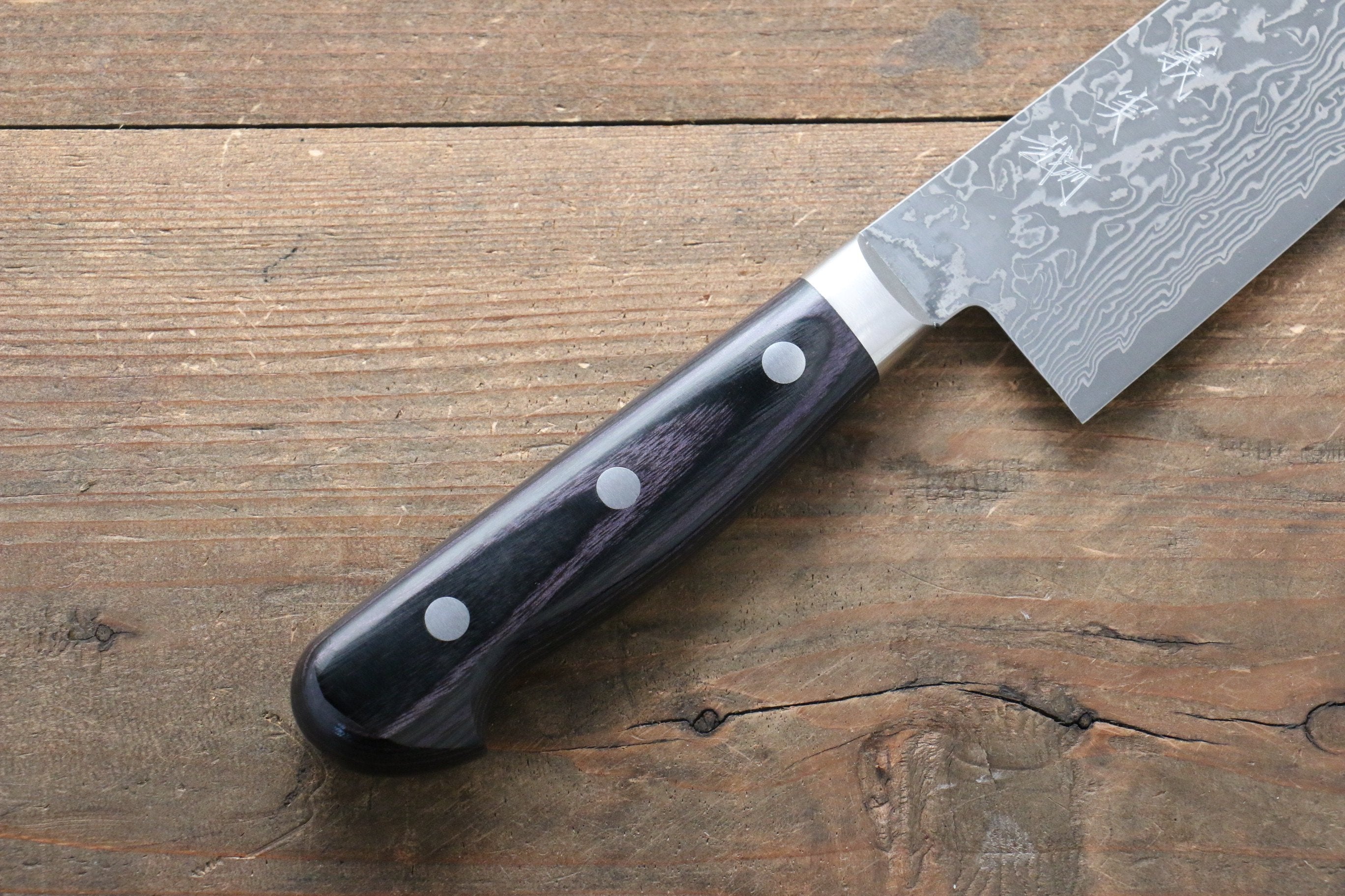 Yoshimi Kato VG10 Damascus Gyuto 210mm with Black Pakkawood Handle & Saya - Seisuke Knife