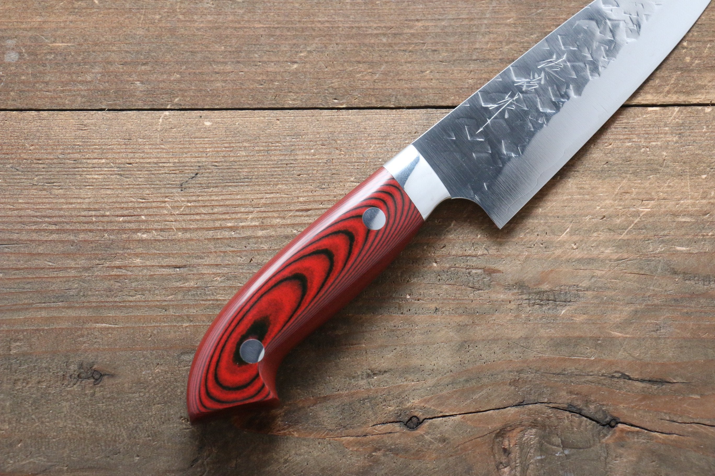 Takeshi Saji SRS13 Hammered Petty-Utility 135mm Red Micarta Handle - Seisuke Knife