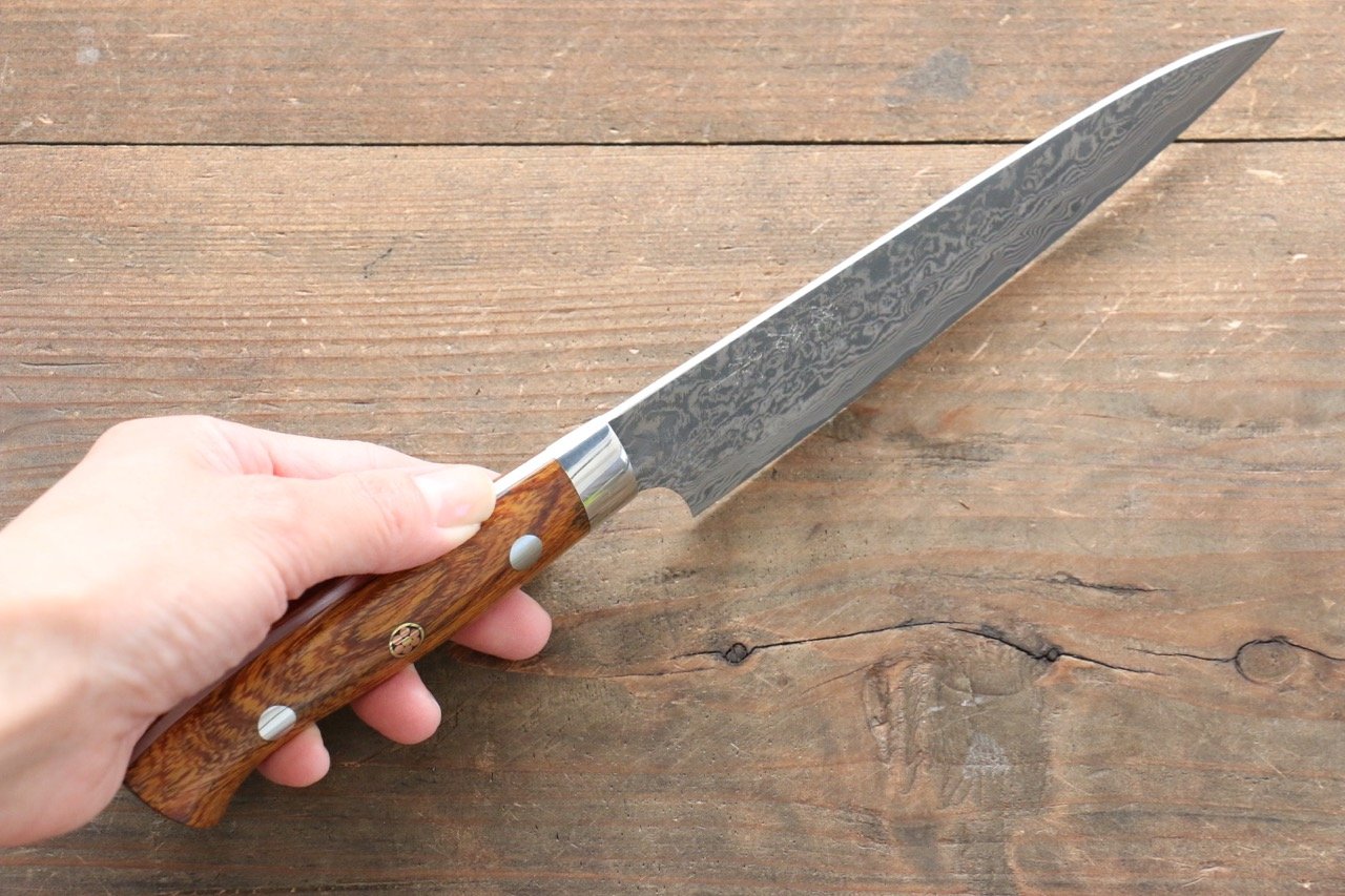 Takeshi Saji SG2 Black Damascus Petty-Utility 150mm Ironwood Handle - Seisuke Knife