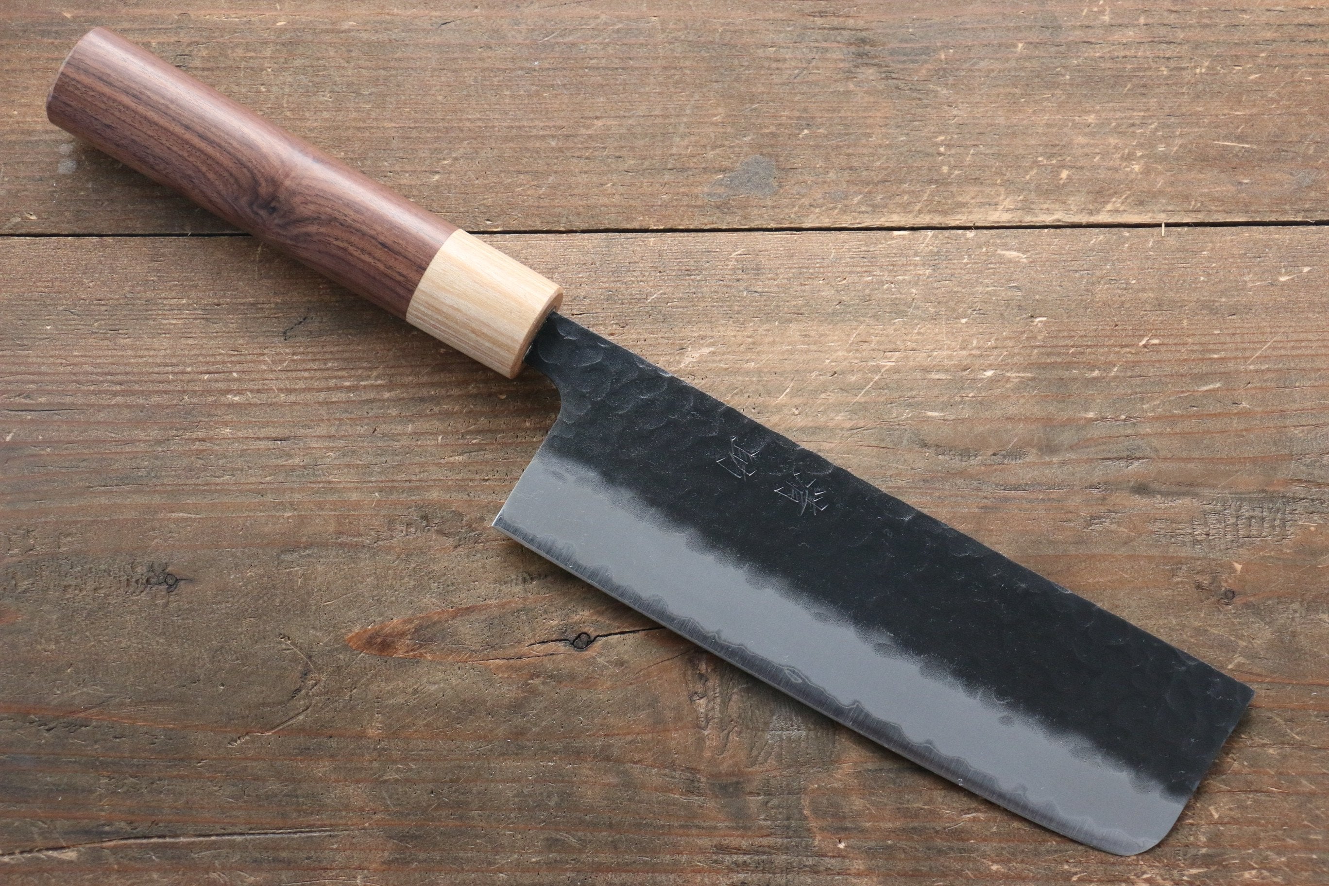 Seisuke Kokubyaku Blue Super Hammered Nakiri 165mm Morado Handle - Seisuke Knife