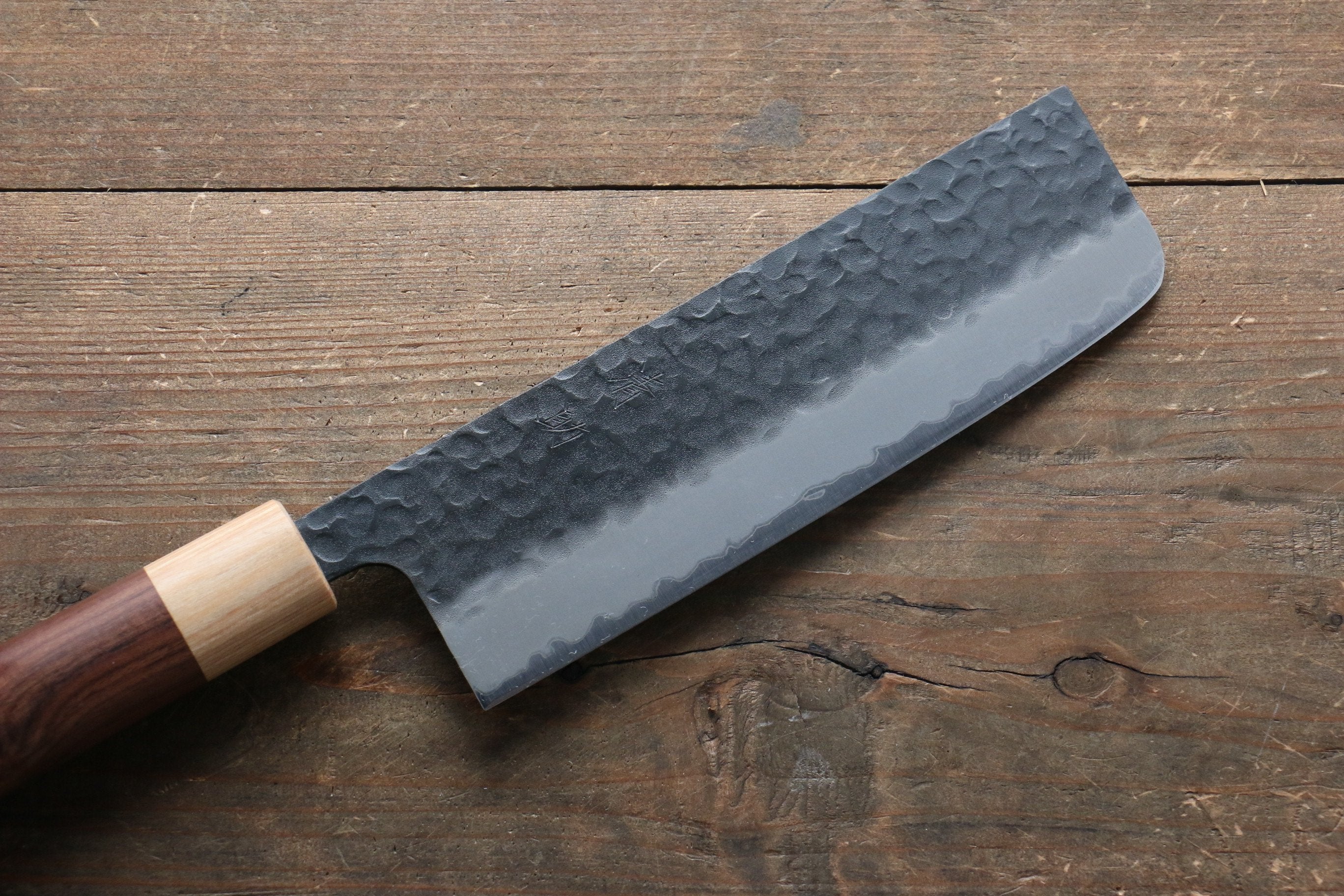 Seisuke Kokubyaku Blue Super Hammered Nakiri 165mm Morado Handle - Seisuke Knife