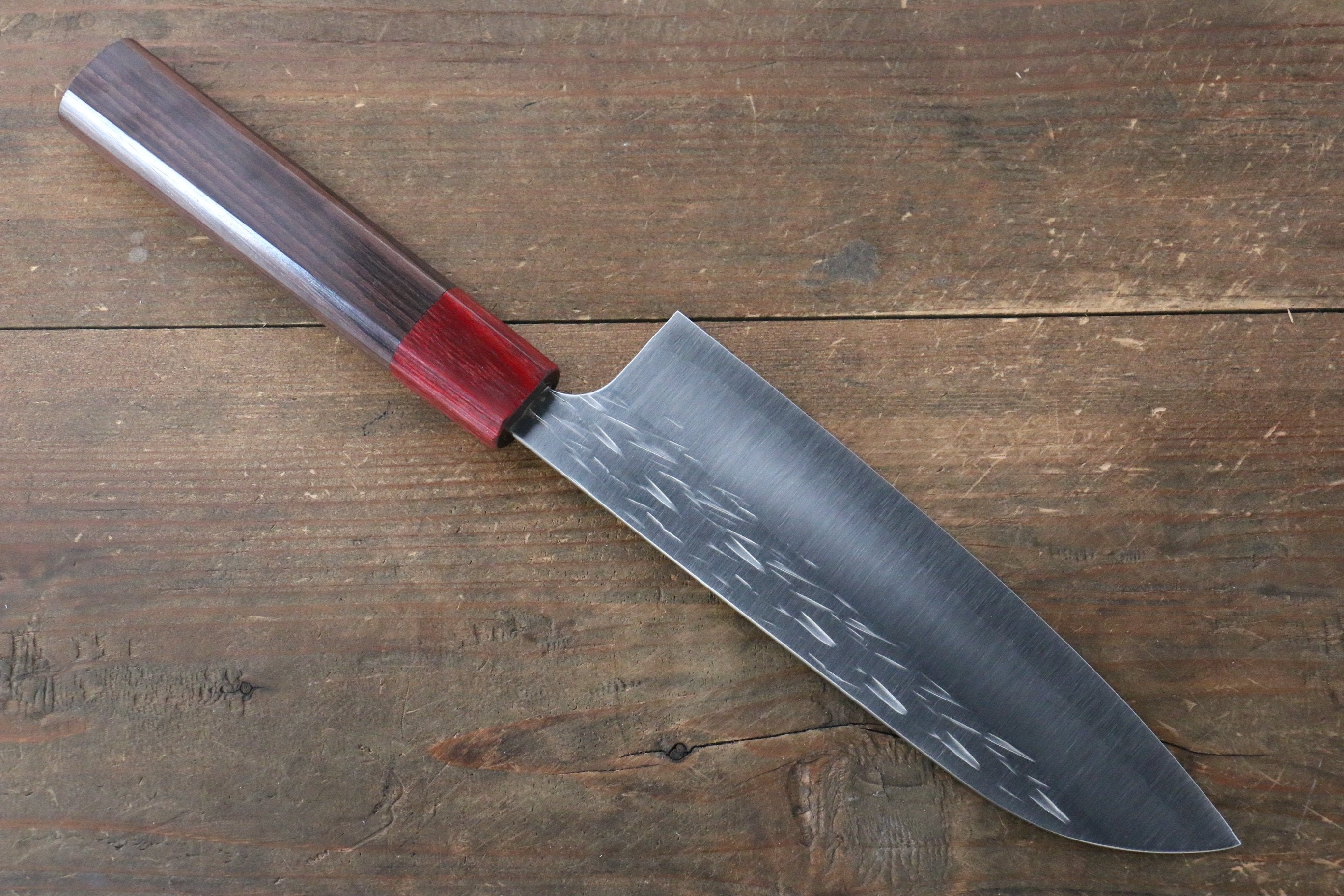 Yu Kurosaki Juhyo SG2 Hammered Santoku 165mm Shitan (ferrule: Red Pakka wood) Handle - Seisuke Knife