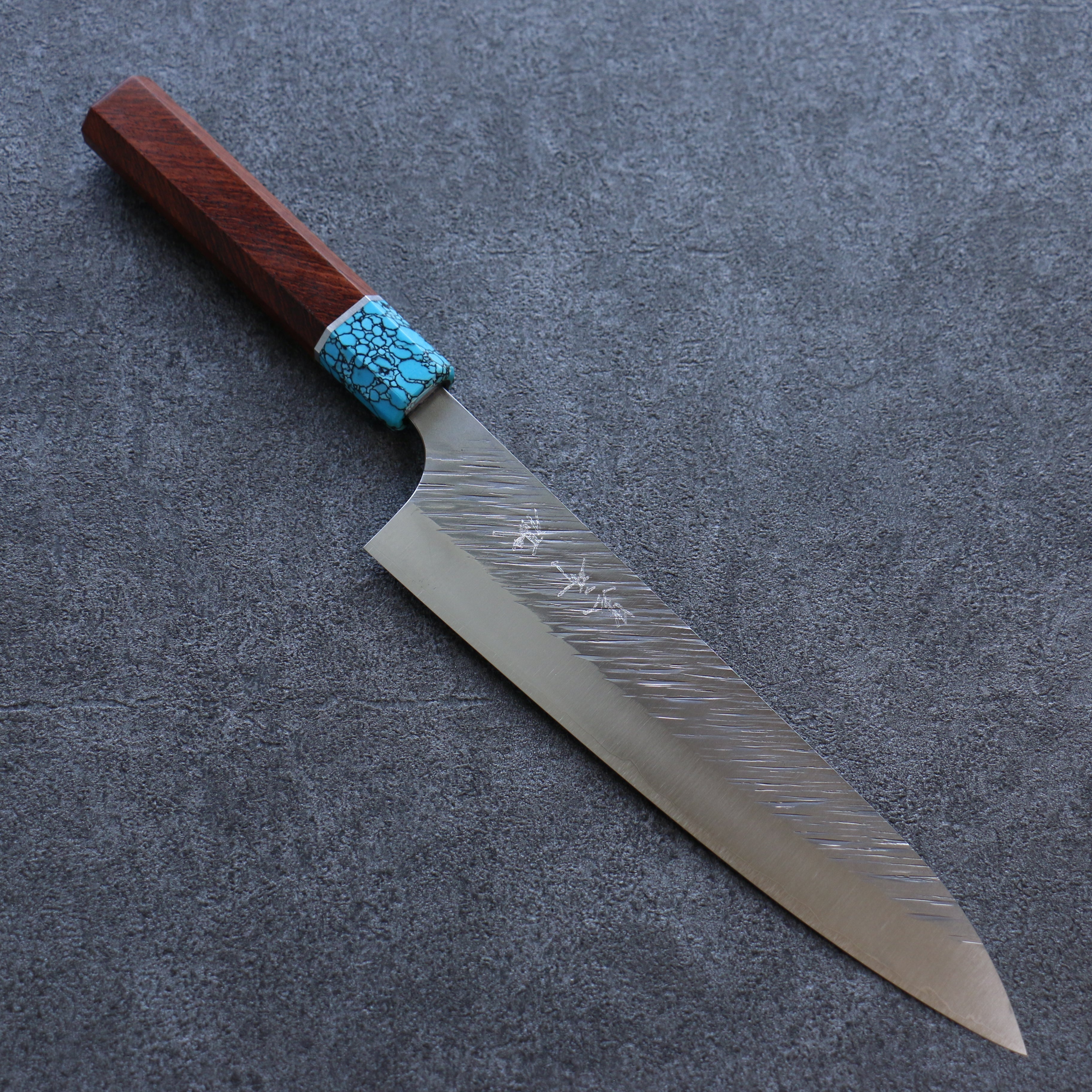 Yu Kurosaki Fujin SG2 Hammered Gyuto 210mm Rosewood(ferrule: Turquoise with Ring) Handle - Seisuke Knife