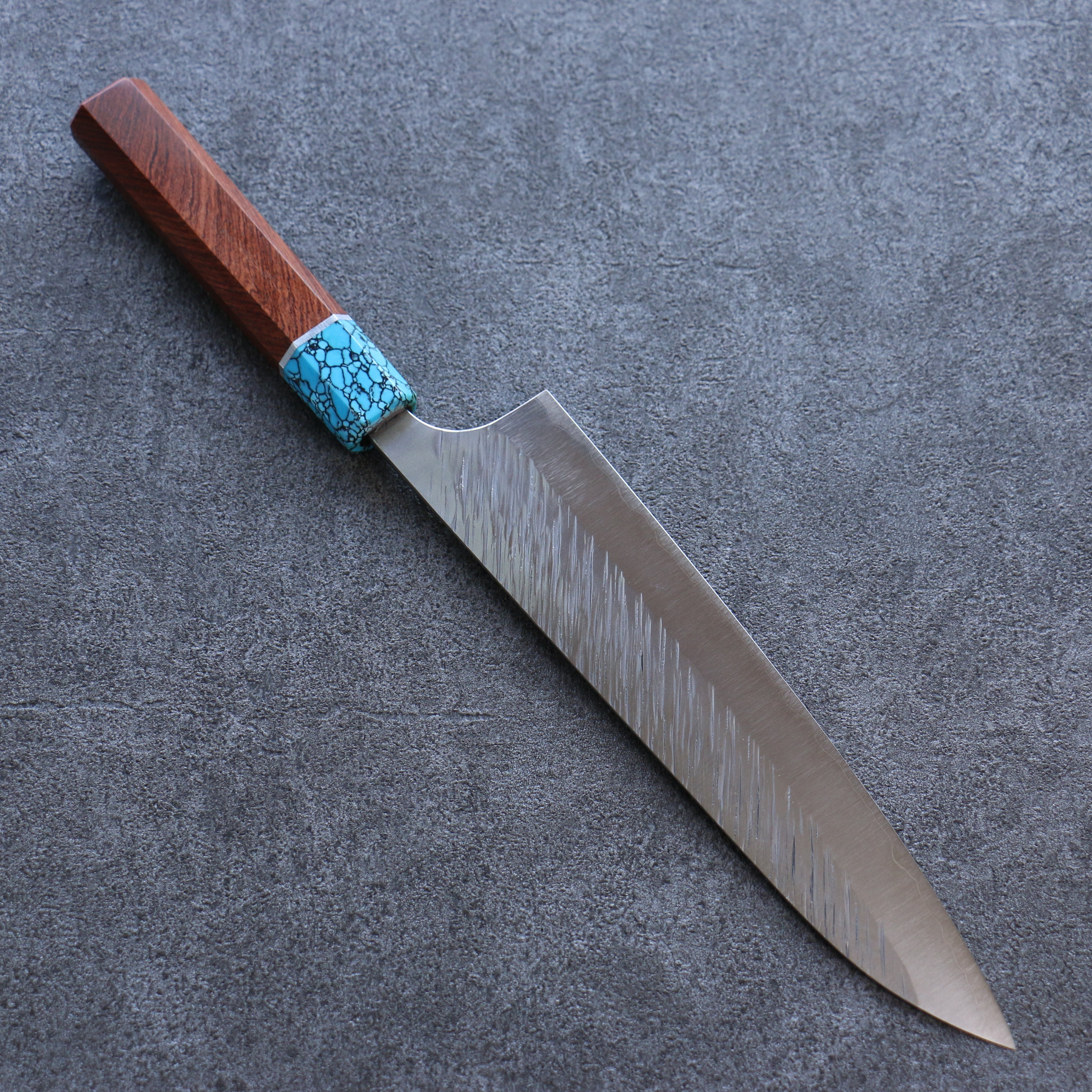 Yu Kurosaki Fujin SG2 Hammered Gyuto 210mm Rosewood(ferrule: Turquoise with Ring) Handle - Seisuke Knife