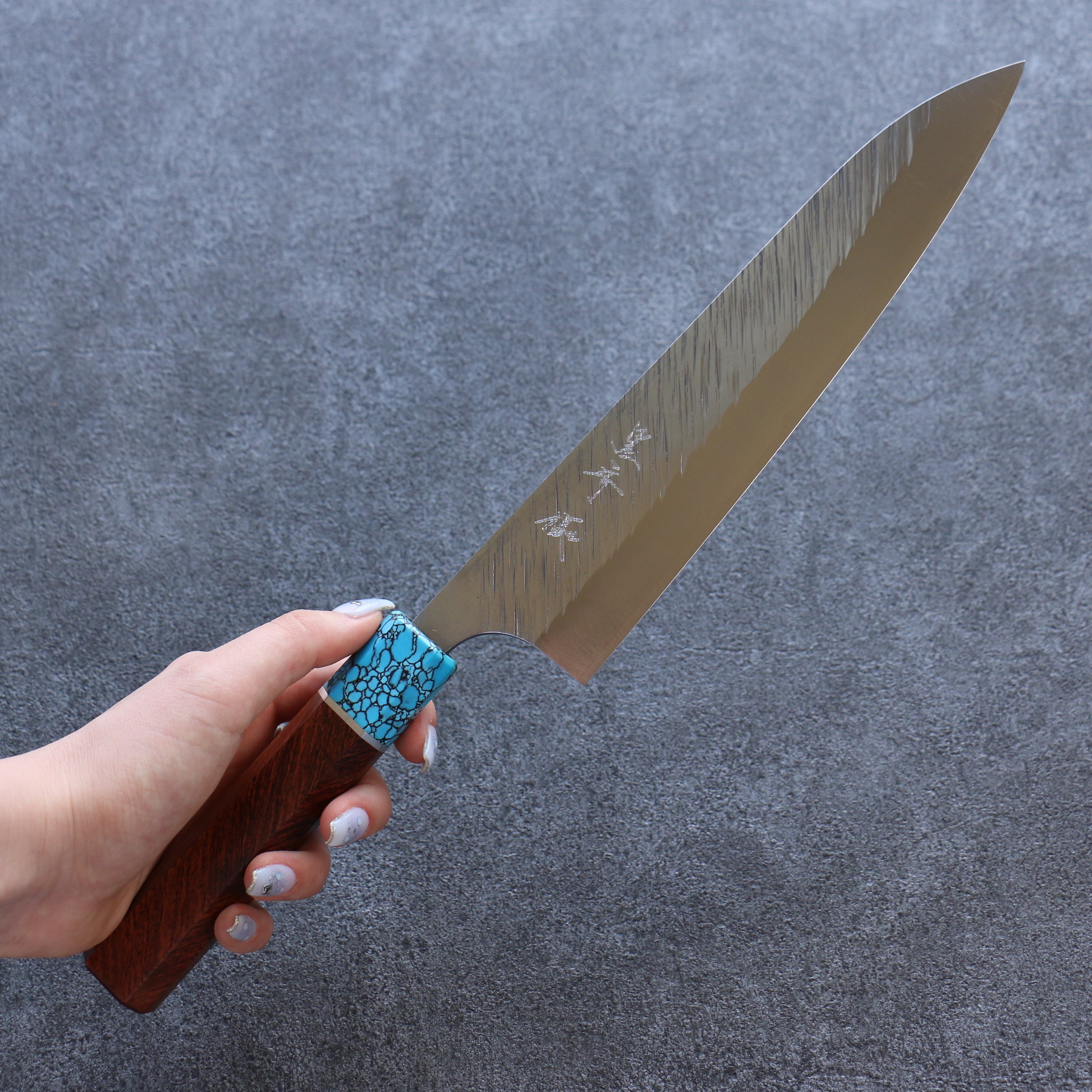 Yu Kurosaki Fujin SG2 Hammered Gyuto 210mm Rosewood(ferrule: Turquoise with Ring) Handle - Seisuke Knife