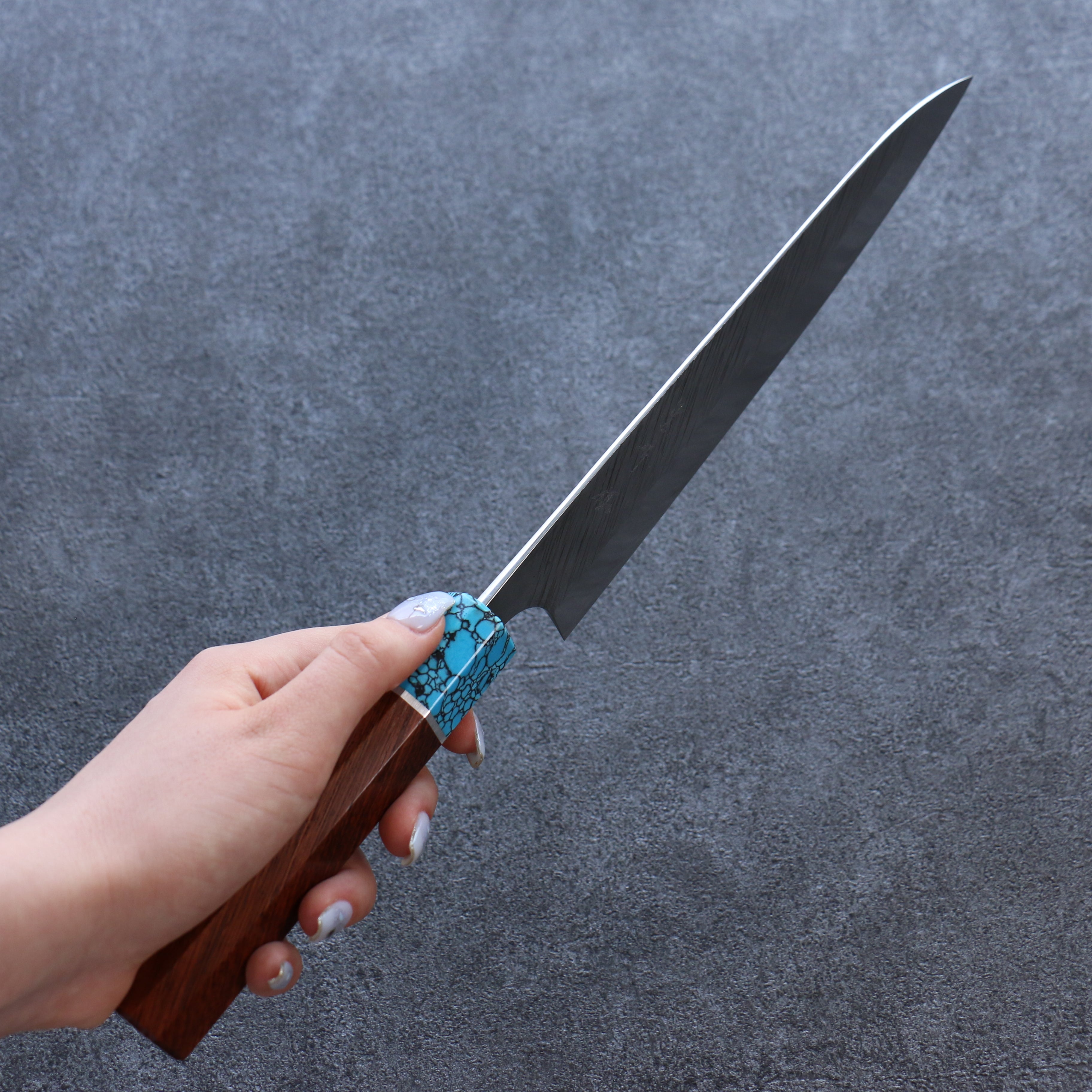 Yu Kurosaki Fujin SG2 Hammered Gyuto 210mm Rosewood(ferrule: Turquoise with Ring) Handle - Seisuke Knife