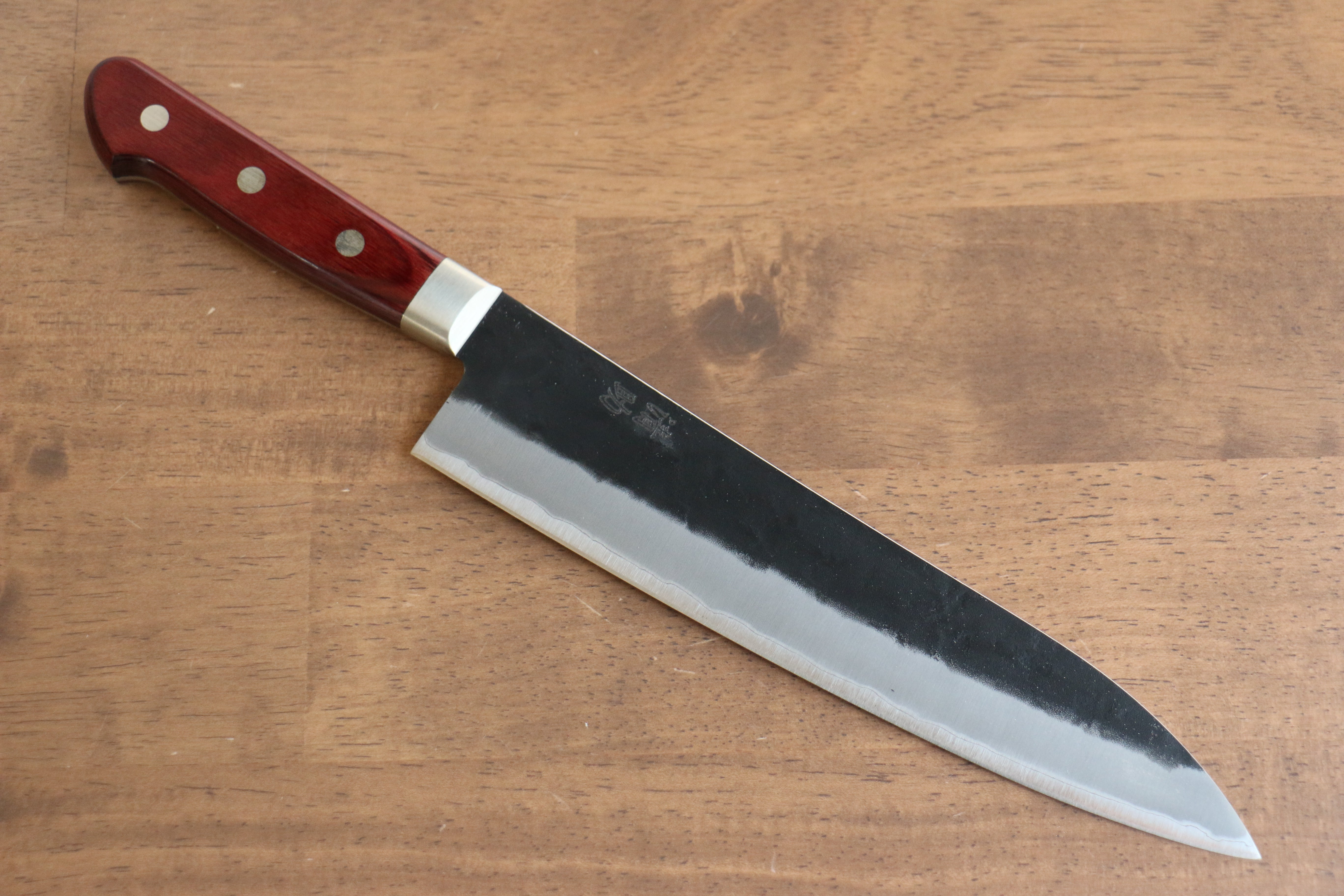 Seisuke Kuronashi Blue Super Nashiji Kurouchi Gyuto 210mm Red Pakka wood Handle - Seisuke Knife