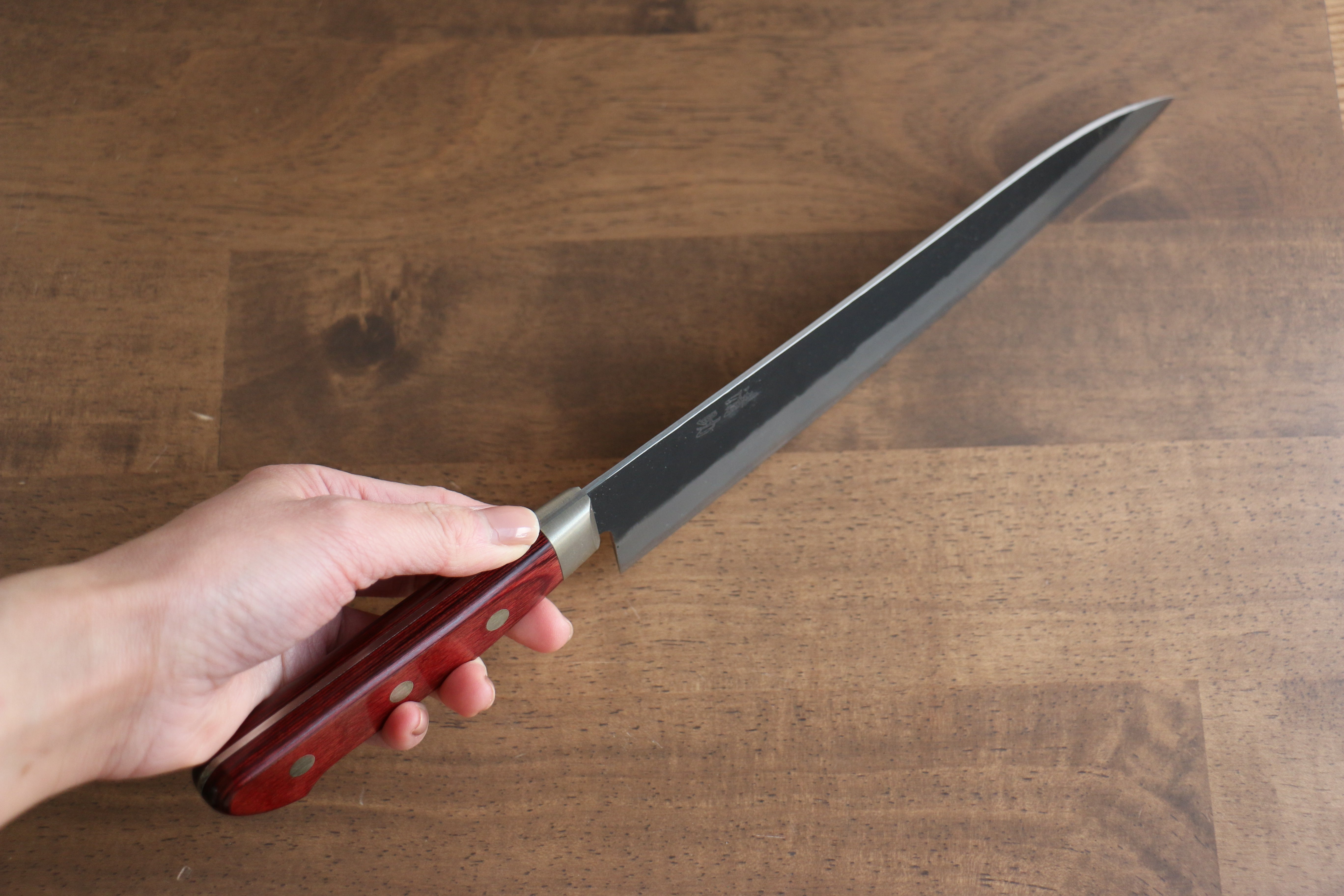 Seisuke Kuronashi Blue Super Nashiji Kurouchi Gyuto 210mm Red Pakka wood Handle - Seisuke Knife