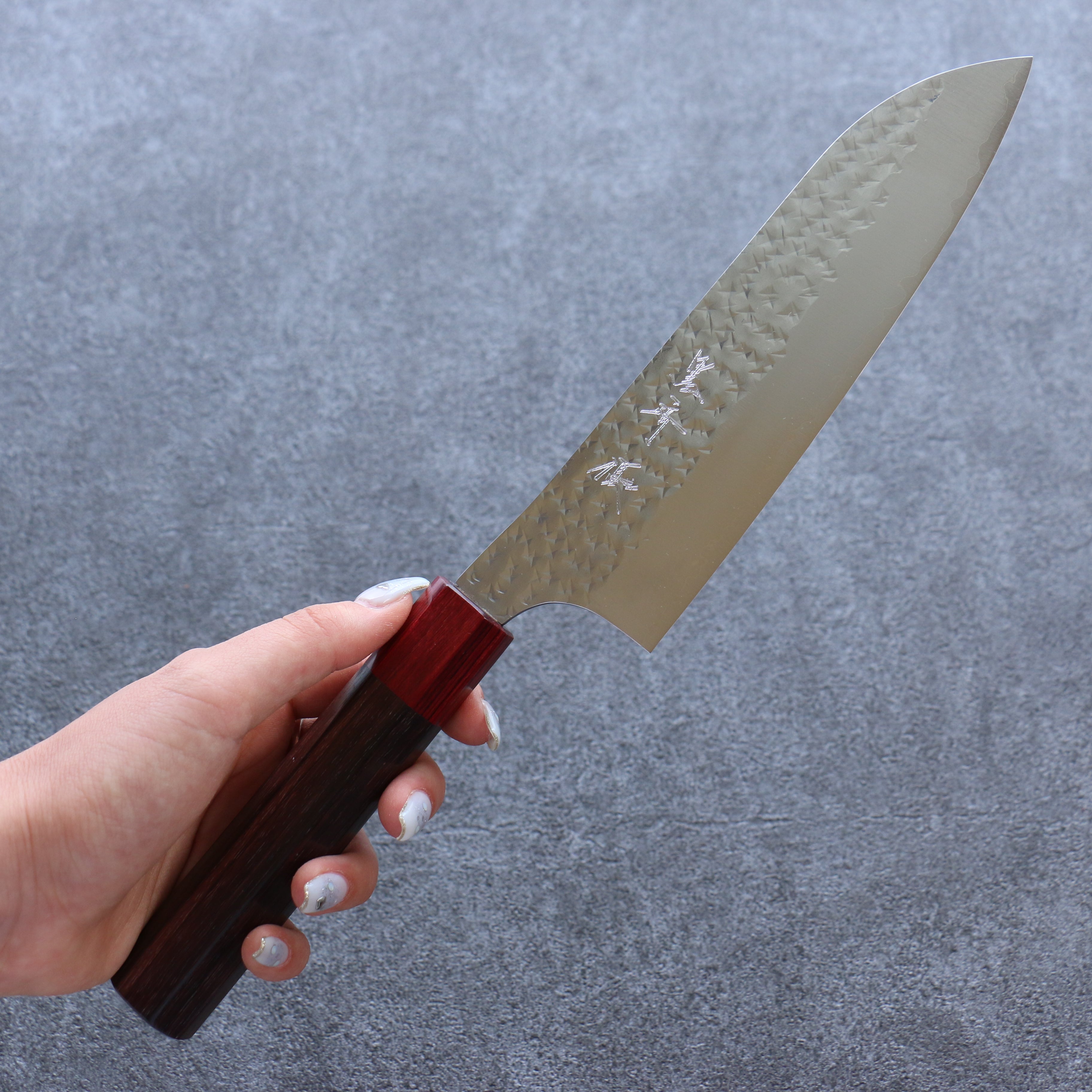 Yu Kurosaki Senko Ei SG2 Hammered Santoku 165mm Shitan (ferrule: Red Pakka wood) Handle - Seisuke Knife