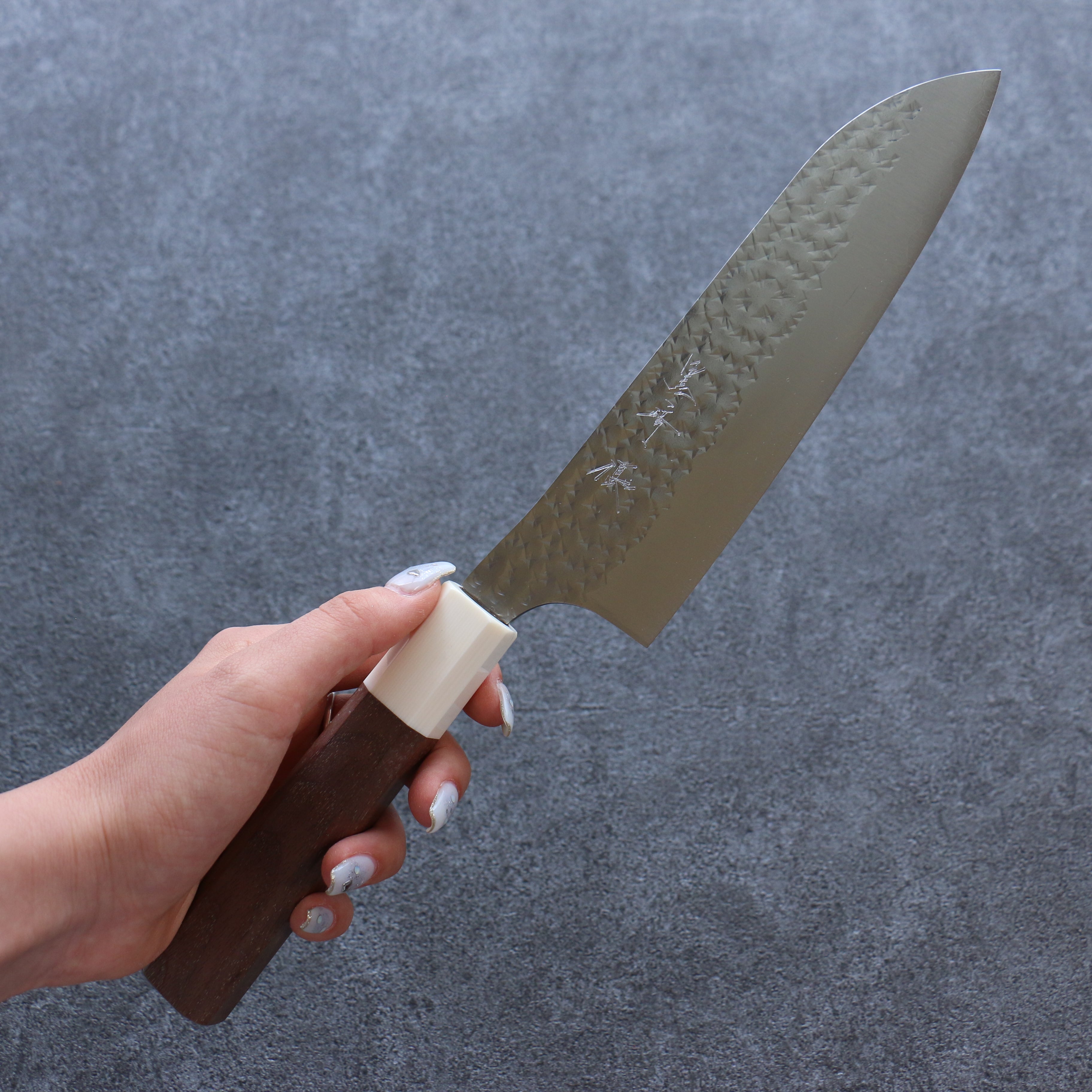 Yu Kurosaki Senko Ei SG2 Hammered Santoku 165mm Walnut Handle - Seisuke Knife