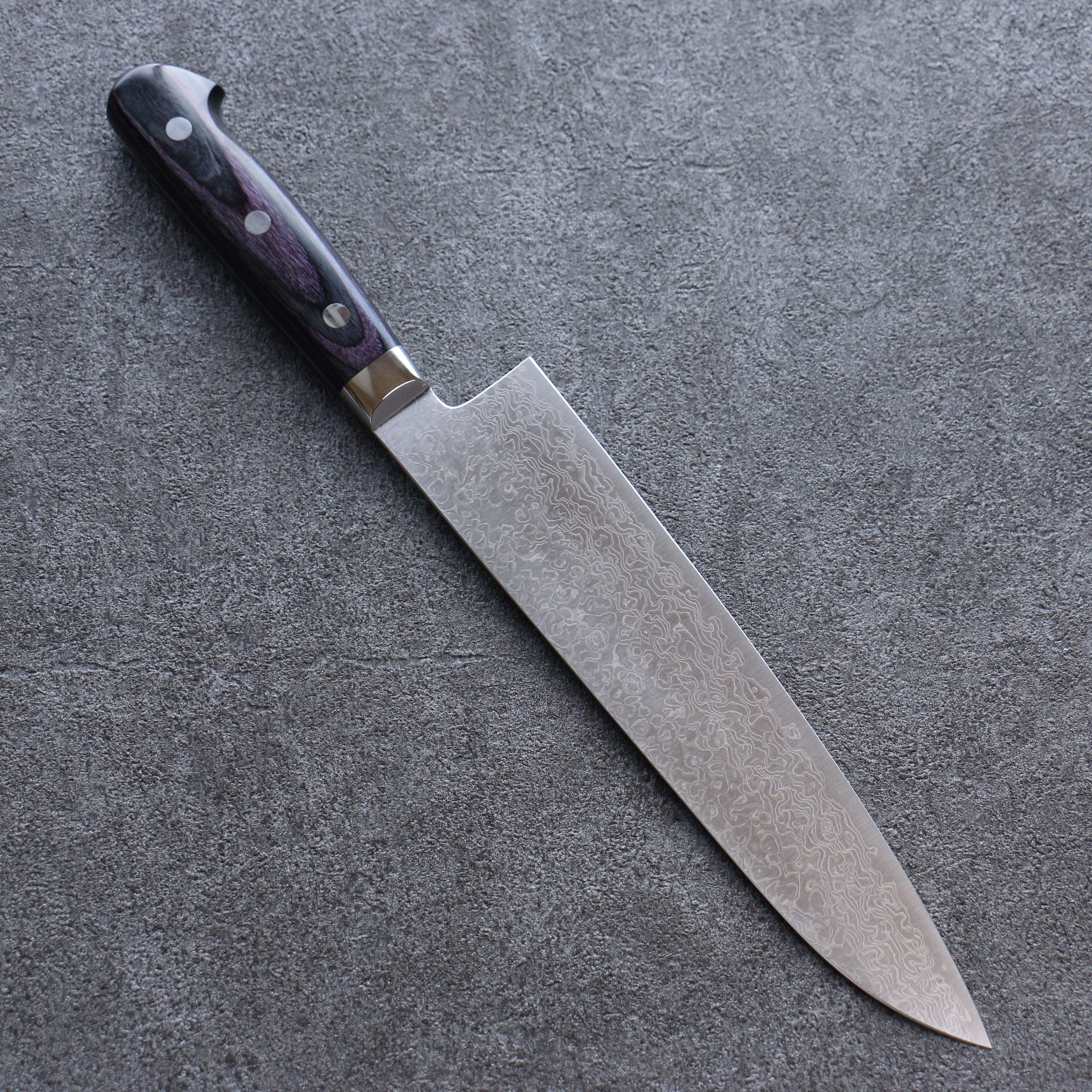 Yoshimi Kato VG10 Damascus Migaki Polish Finish Gyuto 210mm Purple Pakka wood Handle - Seisuke Knife