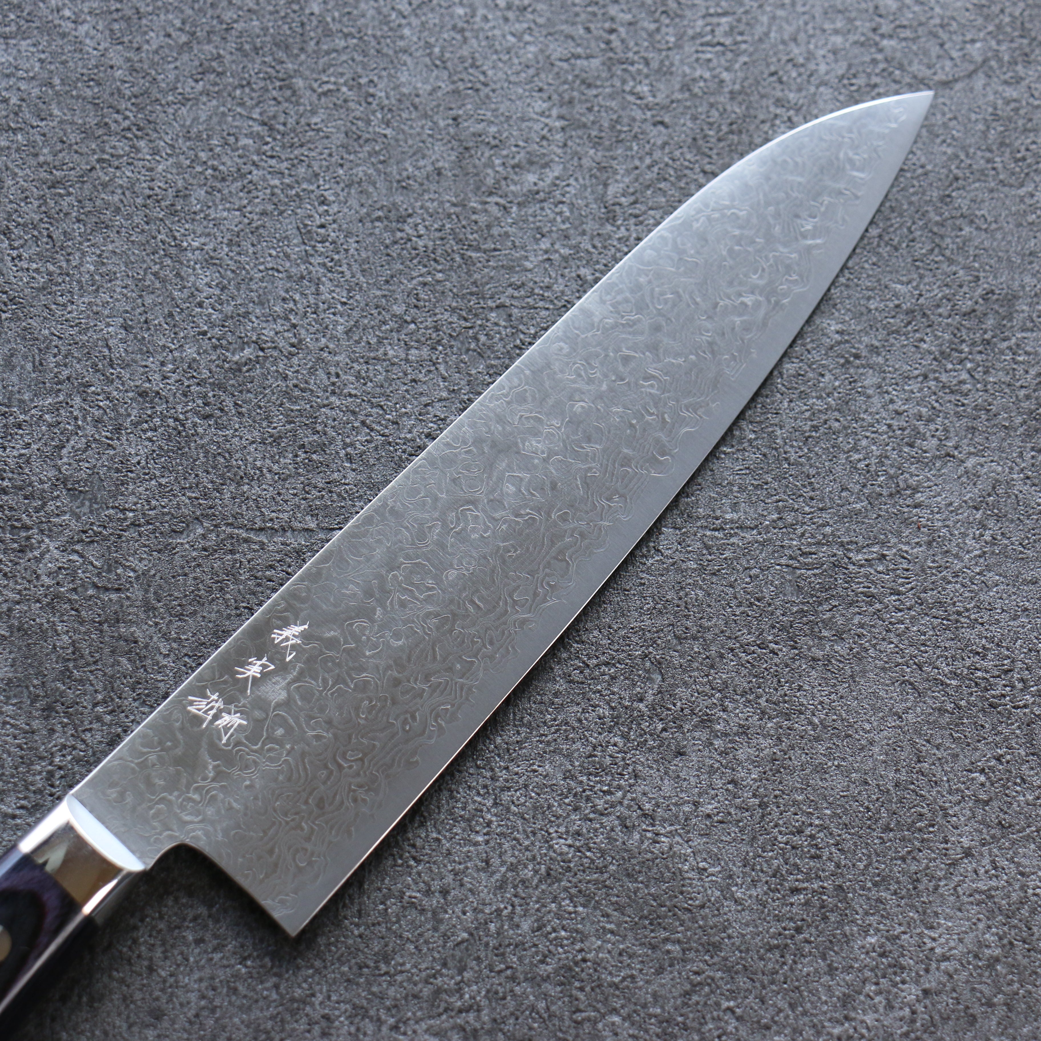 Yoshimi Kato VG10 Damascus Migaki Polish Finish Gyuto 210mm Purple Pakka wood Handle - Seisuke Knife