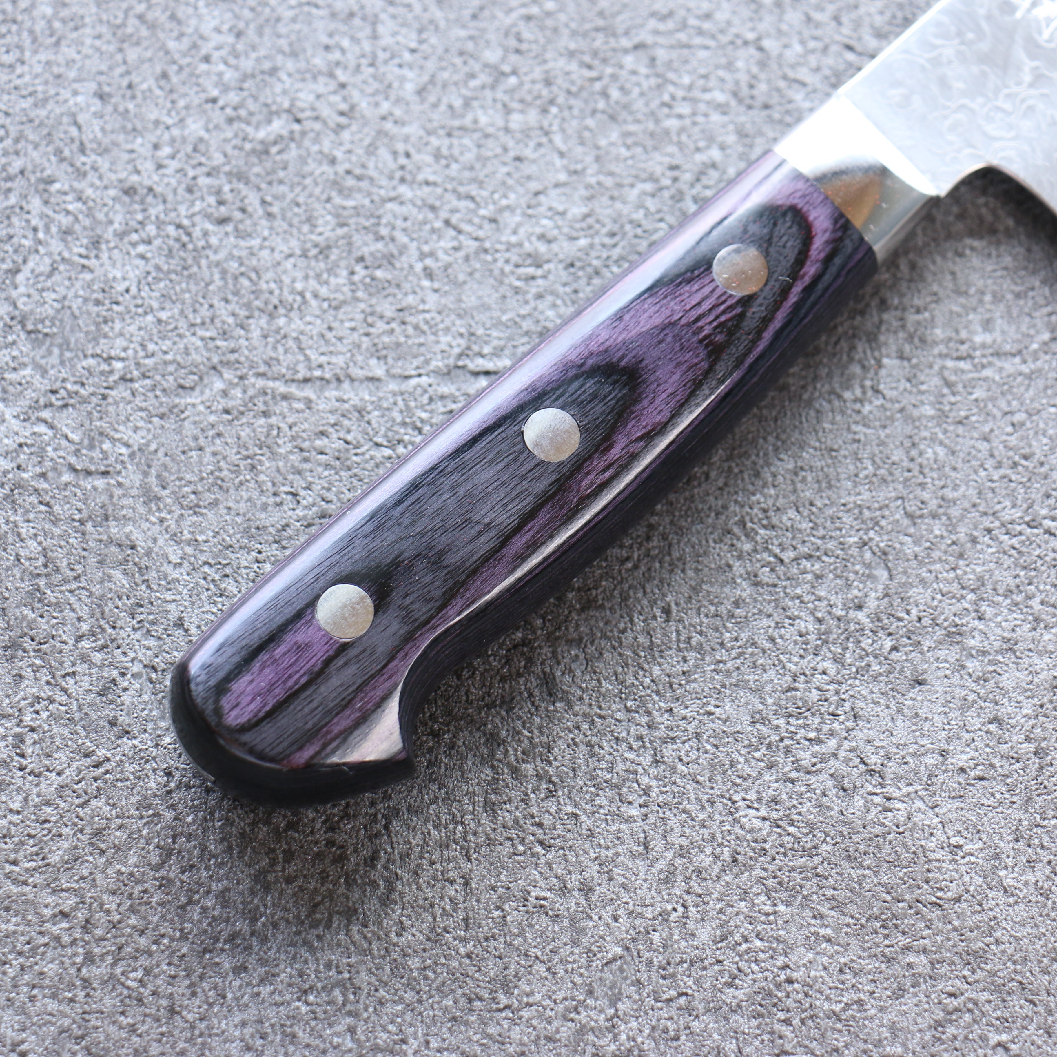 Yoshimi Kato VG10 Damascus Migaki Polish Finish Gyuto 210mm Purple Pakka wood Handle - Seisuke Knife