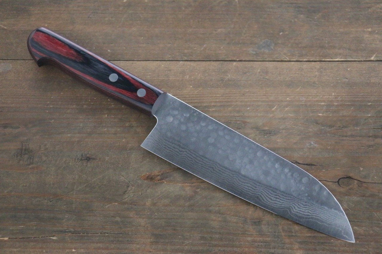 Yoshimi Kato VG1 Damascus Hammered Santoku Japanese Chef Knife 170mm - Seisuke Knife